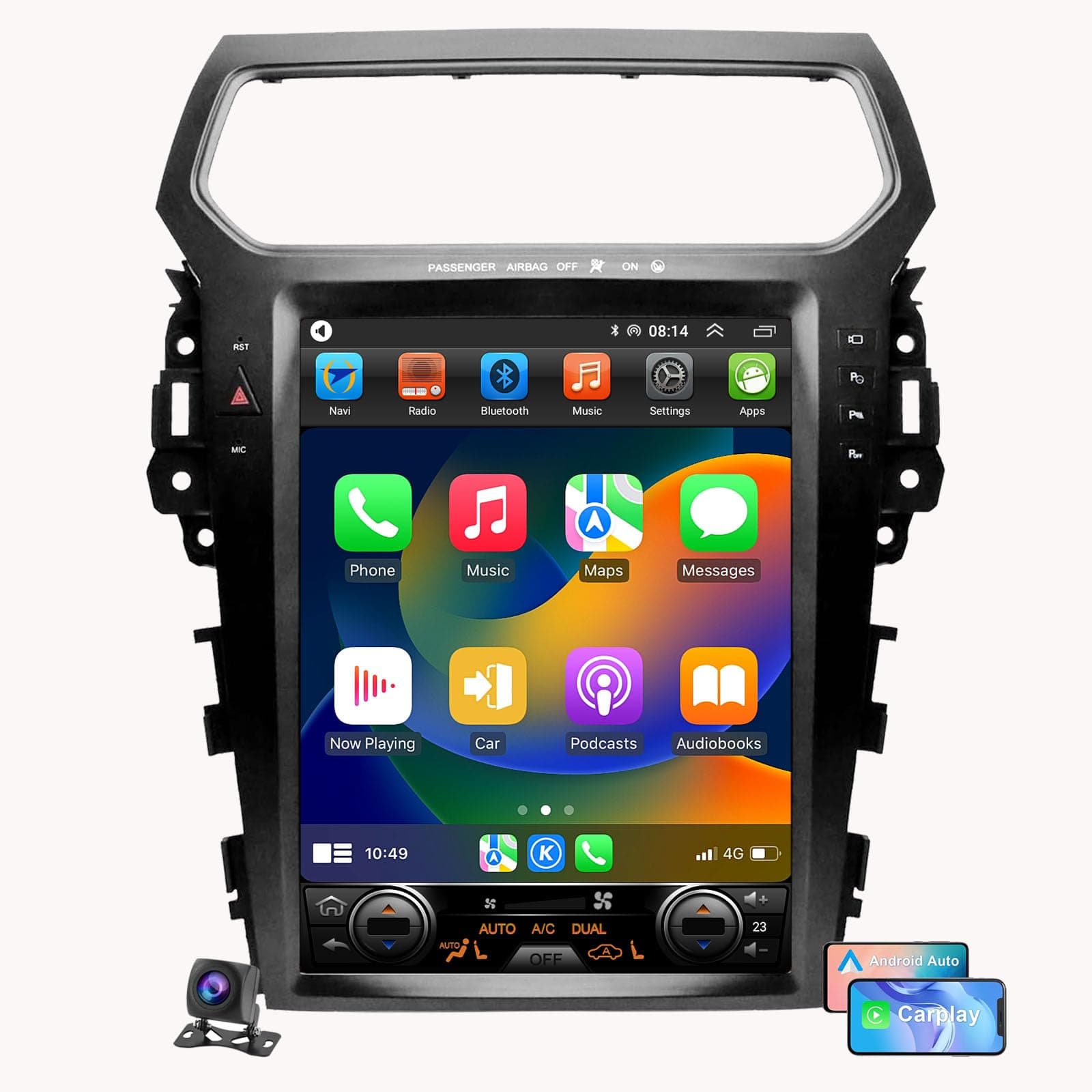 HoeeNilsa Radio estéreo Android 14 estilo Tesla 12.1" vertical para Ford Explorer 2011-2019 con CarPlay/Android Auto