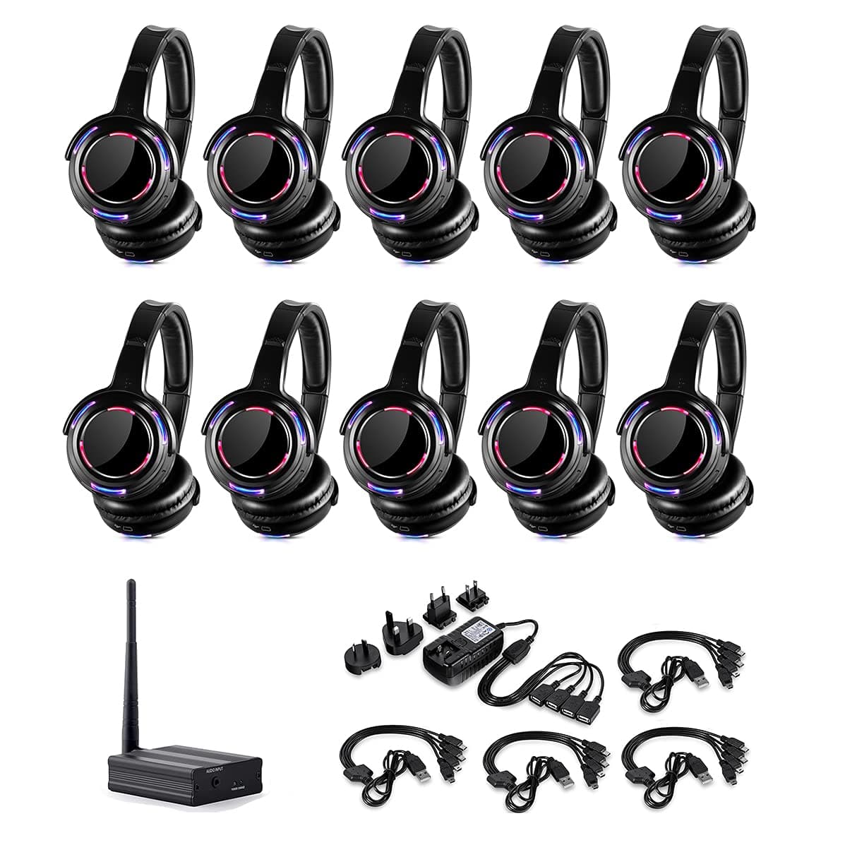 AYVVPII Silent Disco LED Wireless Headphones 10+1 Transmitter Silent UHF9-series