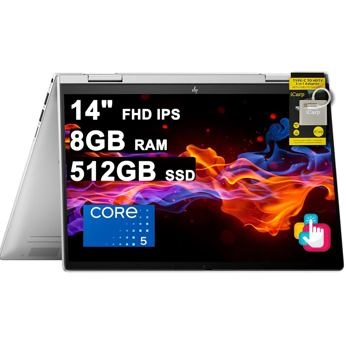 HP Envy x360 2 en 1 Copilot AI PC Laptop 14" FHD IPS Táctil Intel 10 núcleos 5 120U (mejorado i7-1355U) 8GB RAM 512GB SSD Retroiluminado Huella Dactilar Type-C Wi-Fi 6E Cámara Privacidad 5MP Poly Studio Win11 ICP Hub SF20250921B0FPR49YB8_B0FPR49YB8_1_8C1tEz
