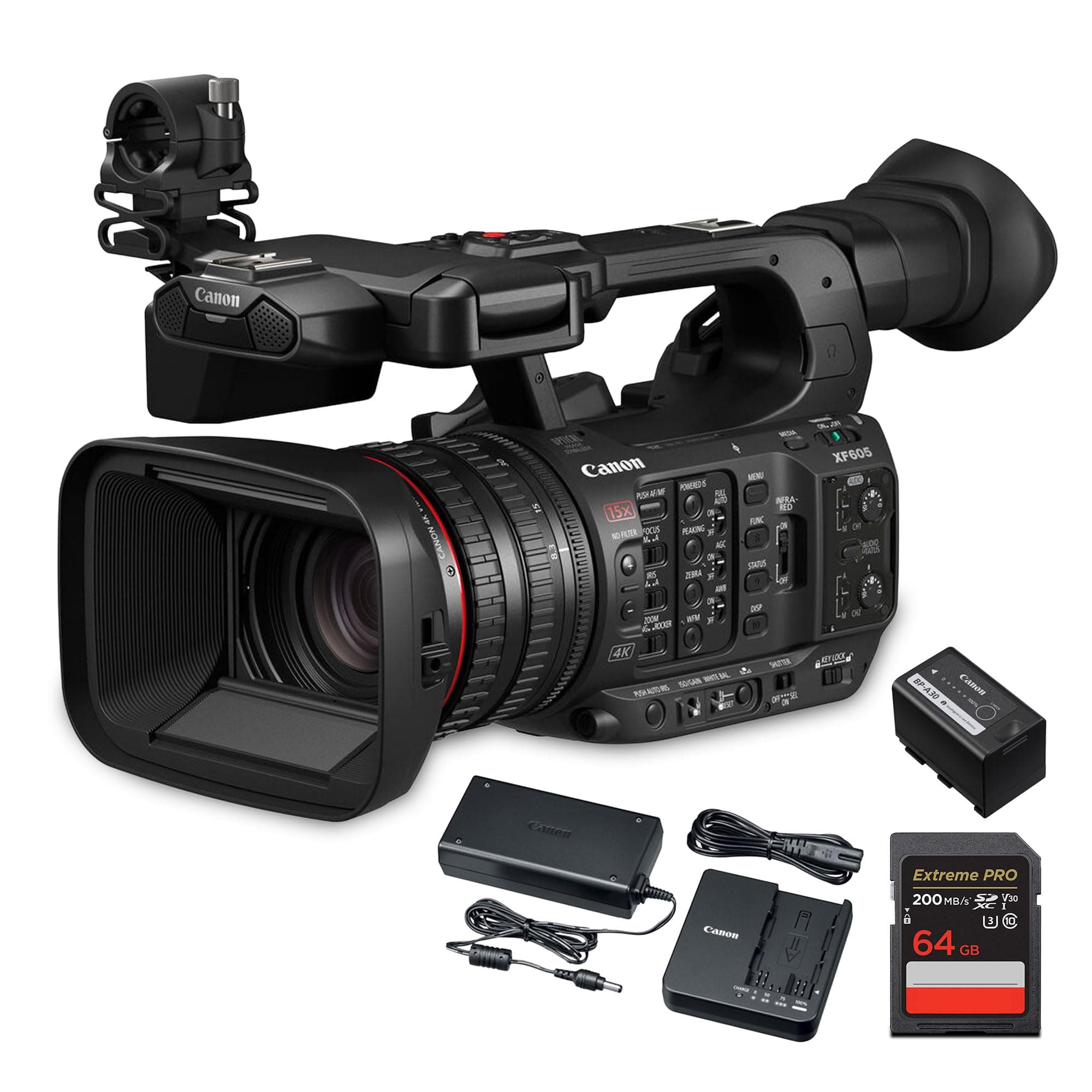Canon XF605 UHD 4K HDR Pro Camcorder - 1" CMOS, 15x Zoom, Dual Pixel AF, para Broadcast, +64GB 5076C0020_EDIP_1