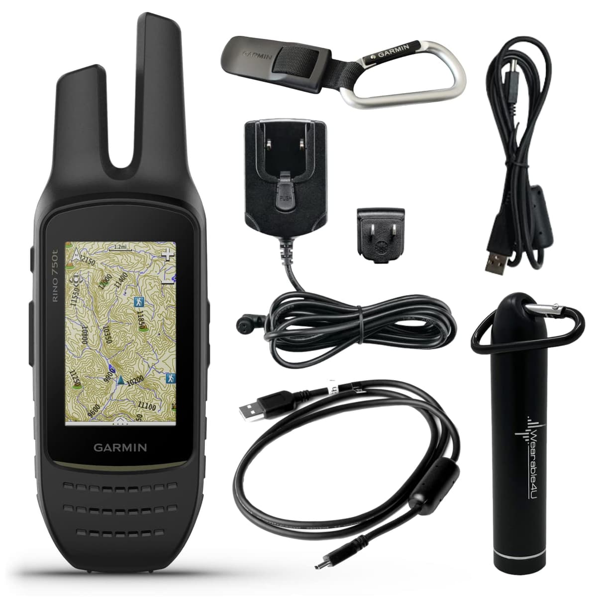 Wearable4U Garmin Rino 750t Navegador y Radio Bidireccional con Topo y E-Bank Bundle wa001