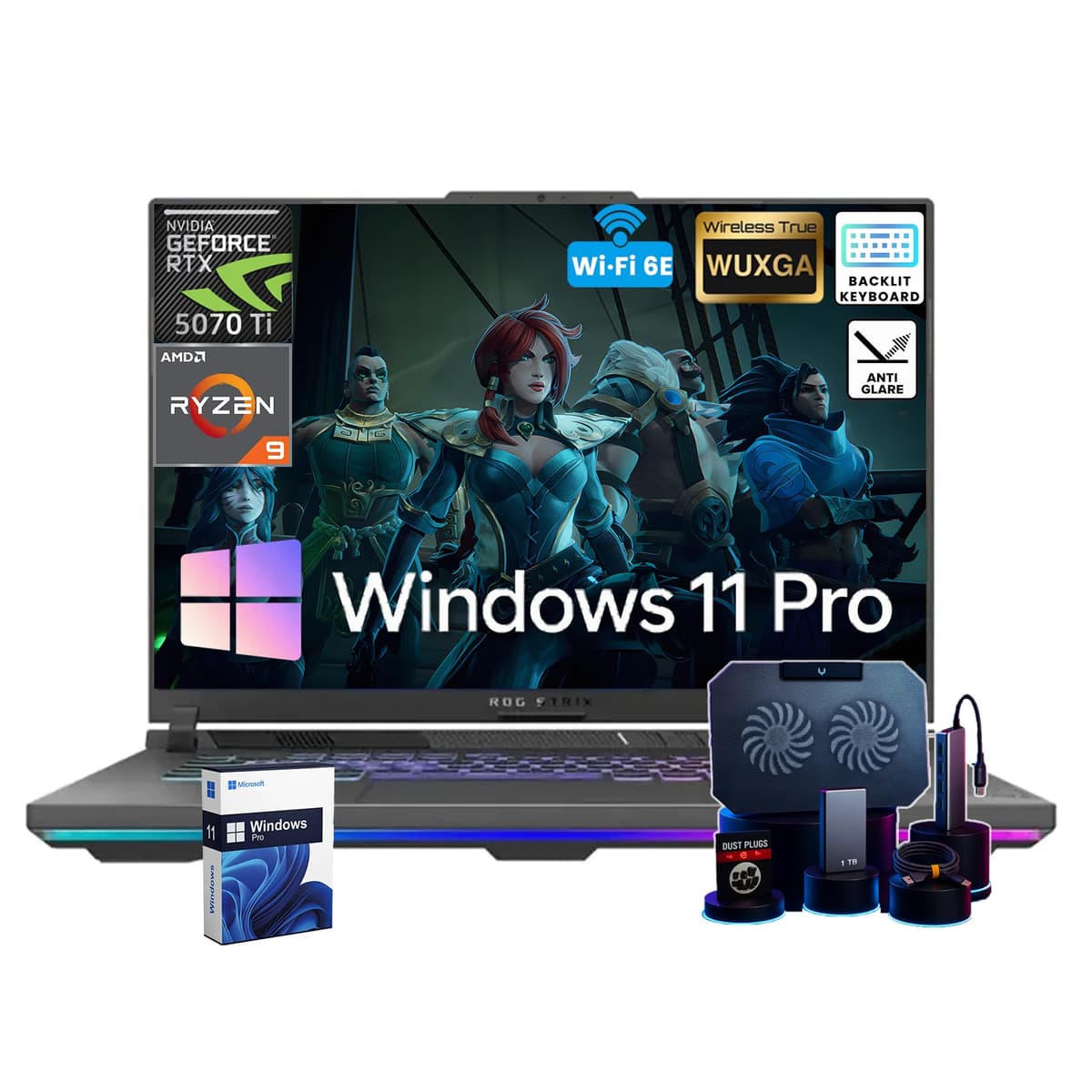 ASUS ROG Strix G16 Laptop para Gaming • GeForce RTX 5070 Ti Dedicada • Pantalla 16’’ WUXGA 300 nits • AMD Ryzen 9 8940HX • Teclado Retroiluminado • Cancelación de Ruido por IA • Windows 11 Pro • Accesorios • 64GB DDR5 + 2TB SSD ASUS ROG Strix G16 Gaming Laptop