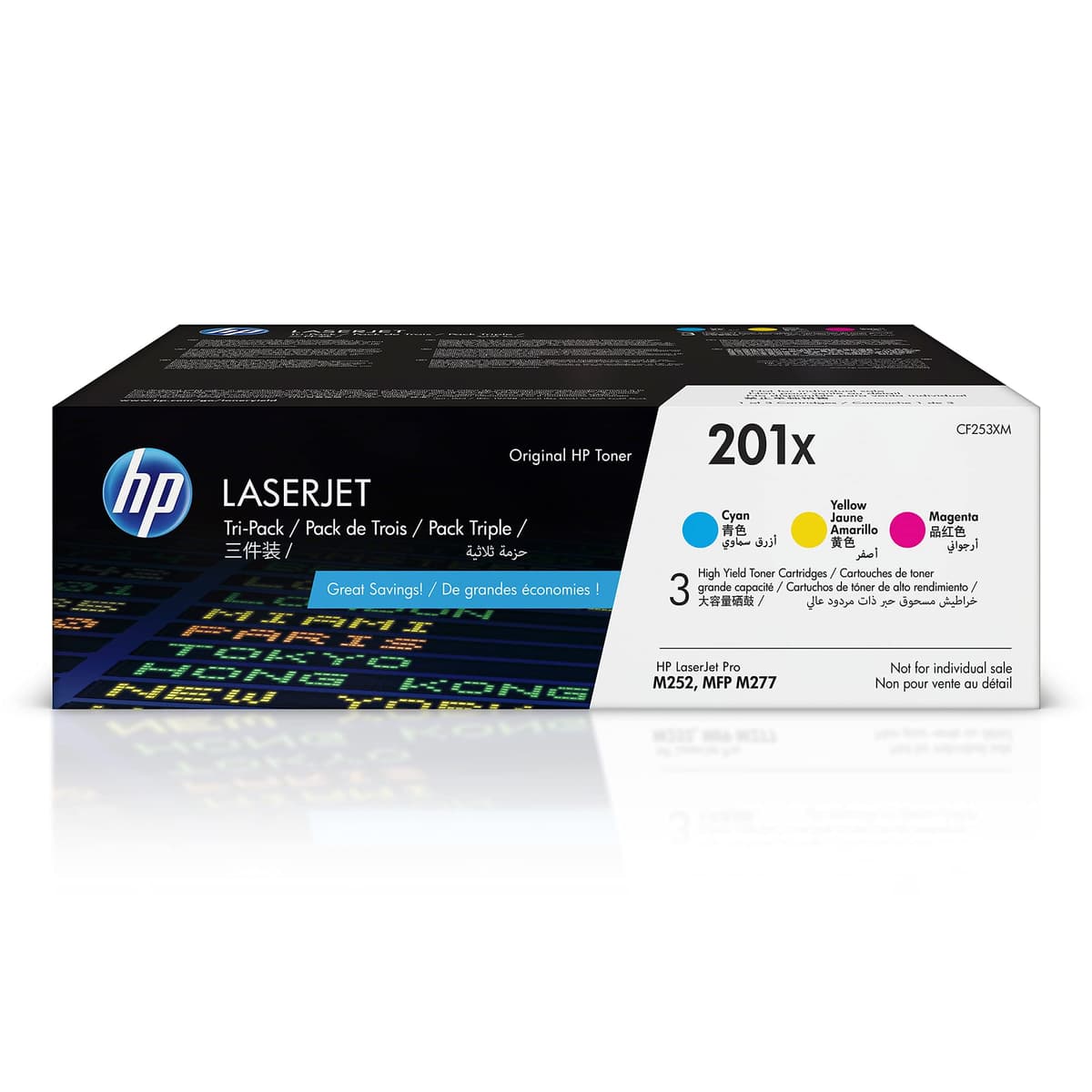 HP 201X Cyan, Magenta, Yellow High-Yield Toner Cartridge (3-Pack) CF253XM
