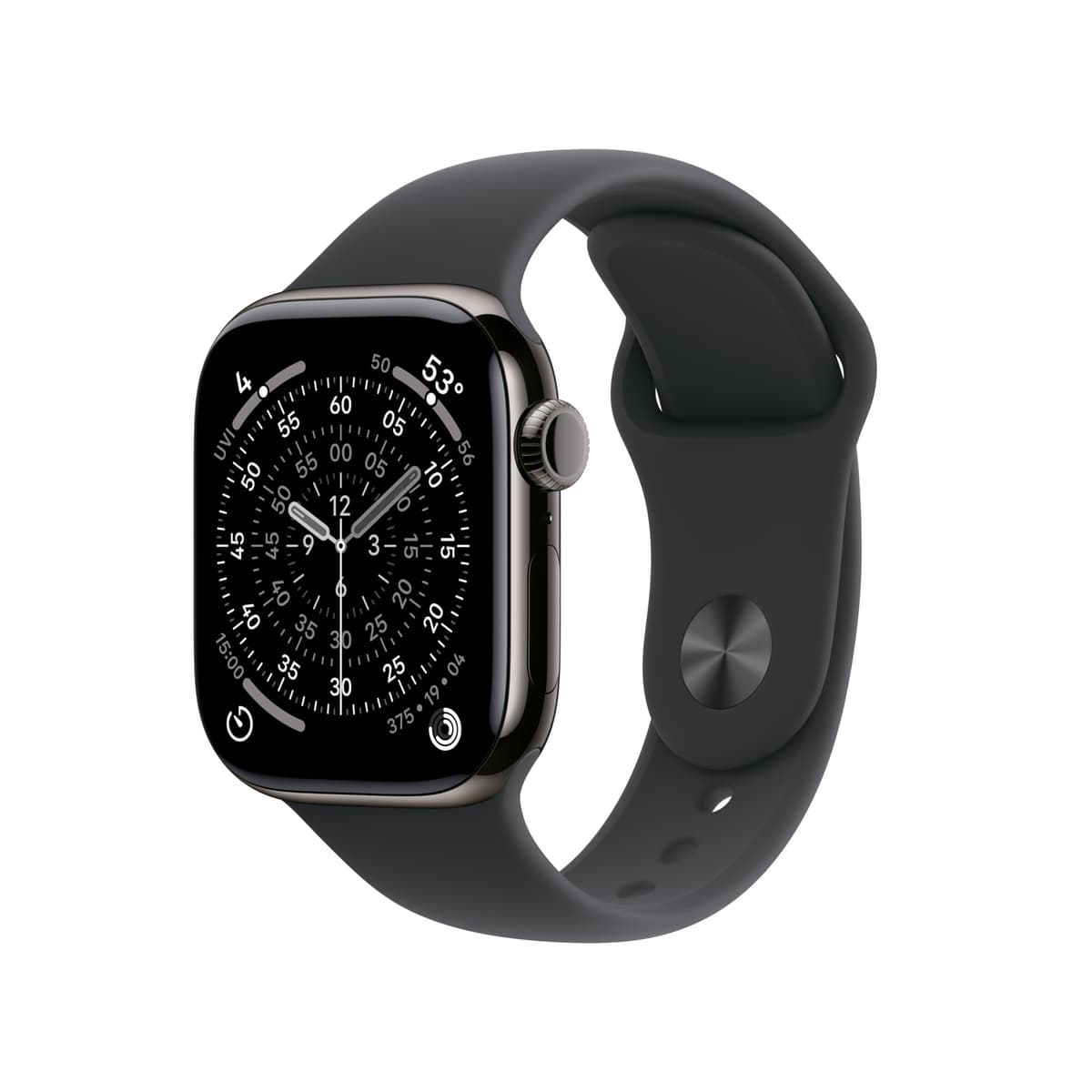 Apple Watch Series 11 [GPS + Cellular 42 mm] Smartwatch con caja de titanio pizarra y correa deportiva negra - S/M. Puntuación de sueño, rastreador de actividad, monitoreo de salud, pantalla siempre activa, resistente al agua MF8R4LW/A