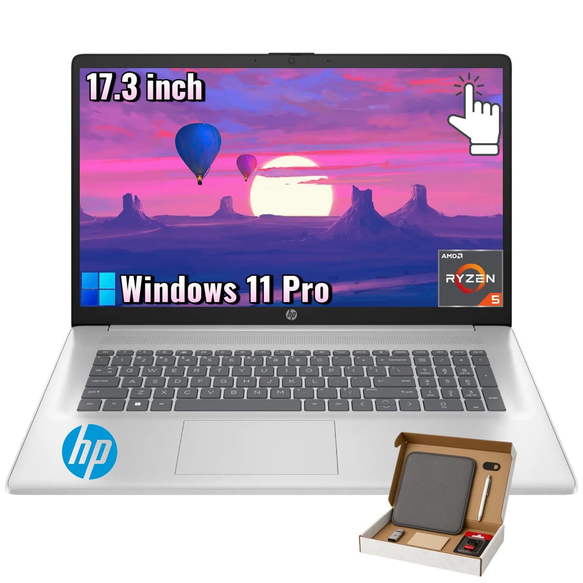 HP 17.3" Notebook con Pantalla Táctil - AMD Ryzen 5 7430U, 64GB RAM, 2TB SSD, Windows 11 Pro