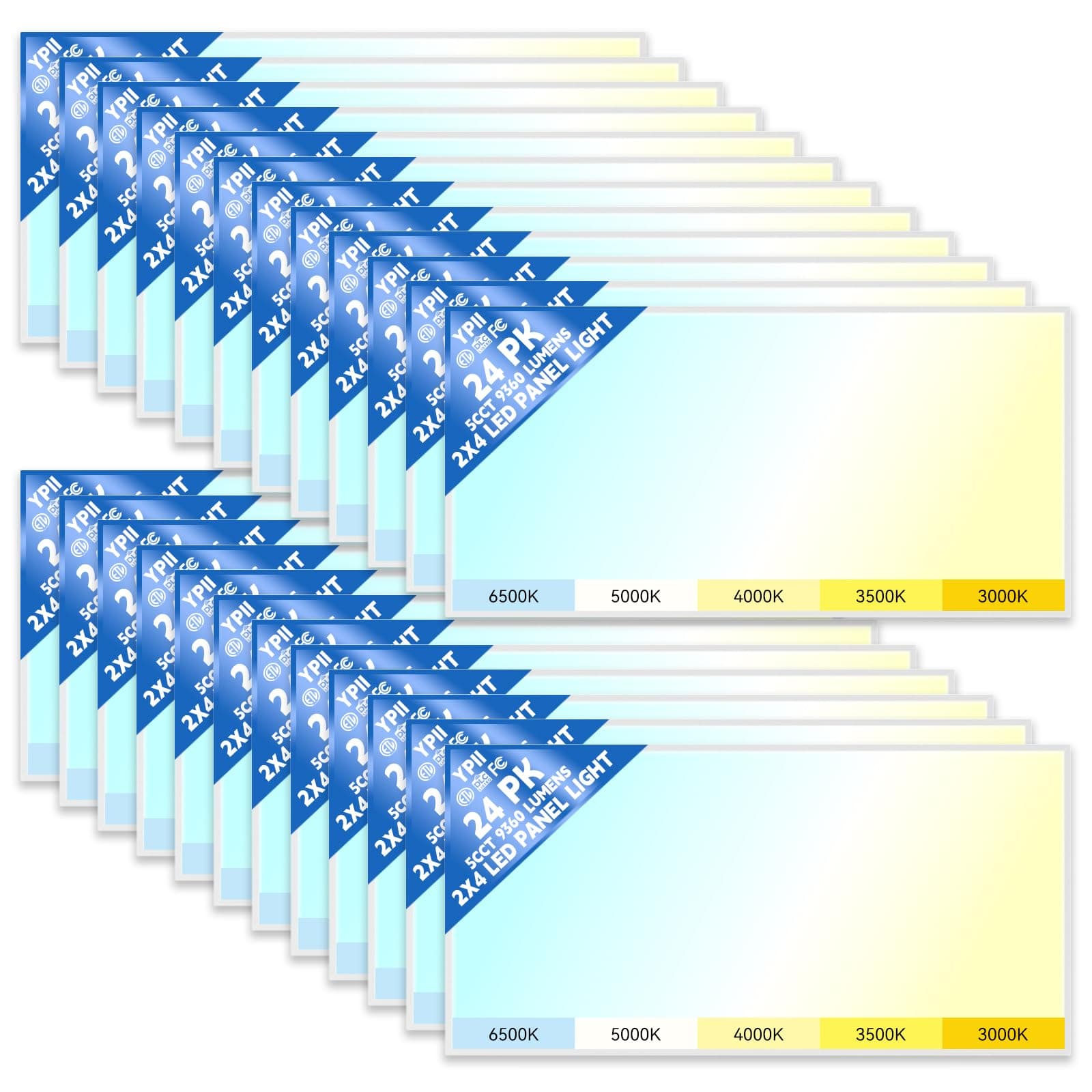 YPII Panel LED 2x4 24 Pack - 5 CCT Ajustable y 5 Potencias Seleccionables BPL5-24-72W-L-H