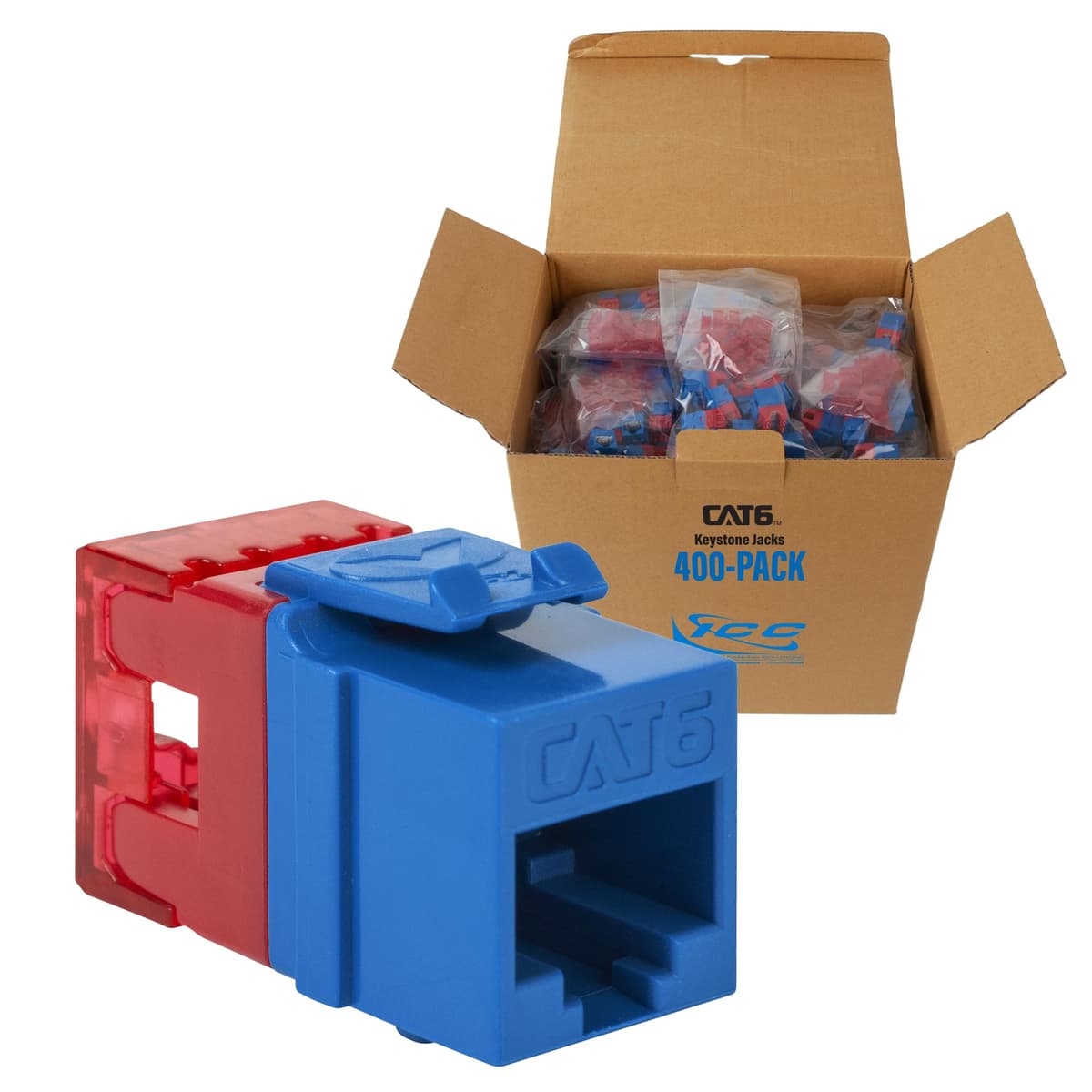 ICC CAT6 Keystone Jack Slim 180° Punch Down RJ45 PoE++ Azul 400 pack IC107F6RBL