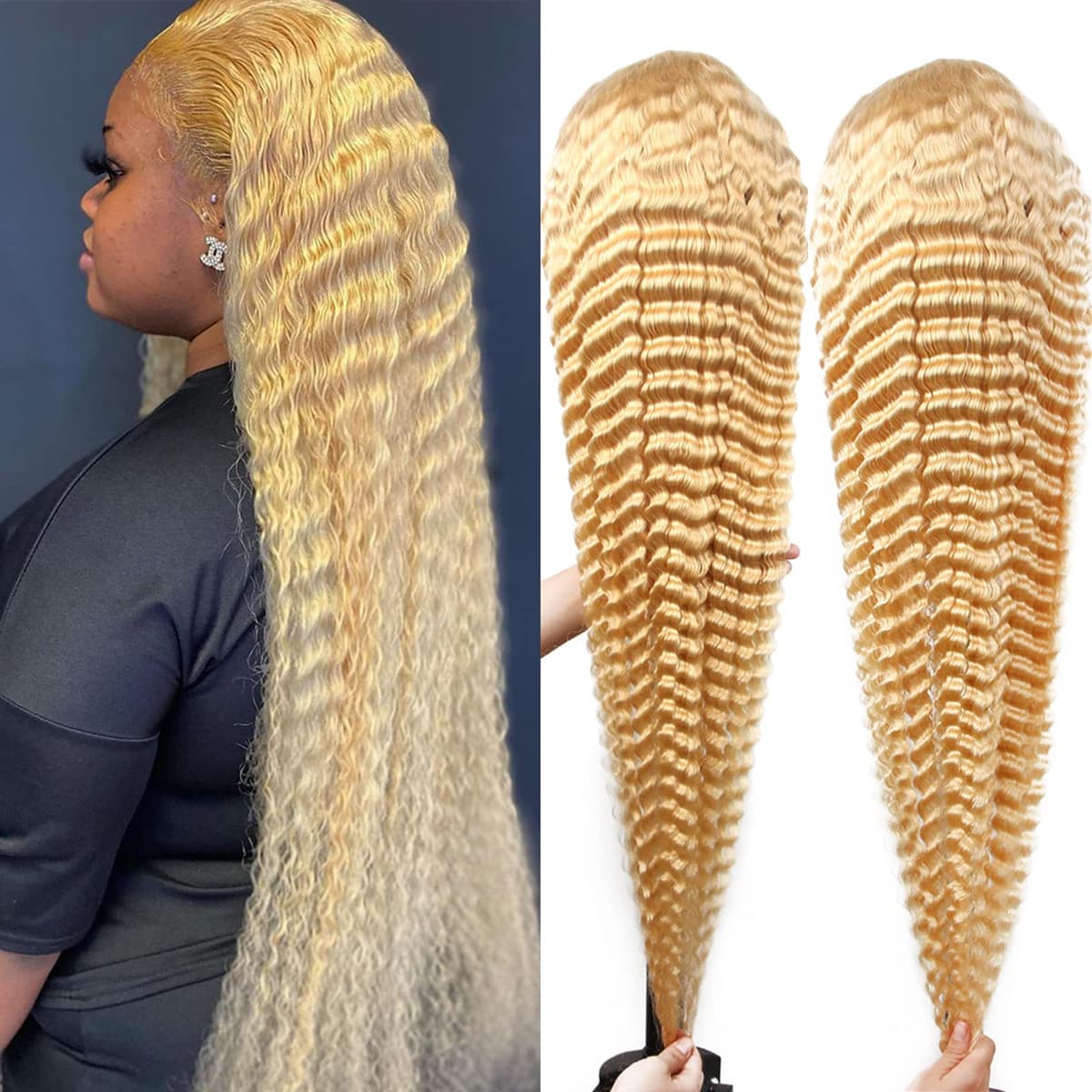 SUPSYOUSF 42 Inch 613 Blonde Deep Wave Lace Front Wig Human Hair - 13x6 HD Transparent Lace, Pre Plucked
