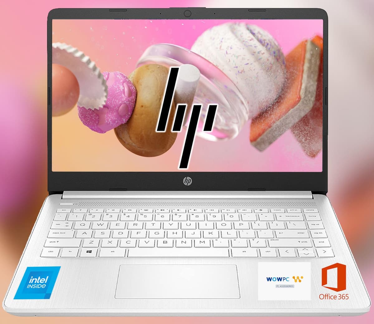 HP 14 Ultrabook, CPU Intel, 32 GB RAM, 1.6 TB de almacenamiento (64 GB a bordo con unidad portátil de 512 GB + 1 TB en OneDrive), hasta 12 horas de batería, Windows 11 Home, Blanco Copo de Nieve, con paquete 3 en 1 WOWPC