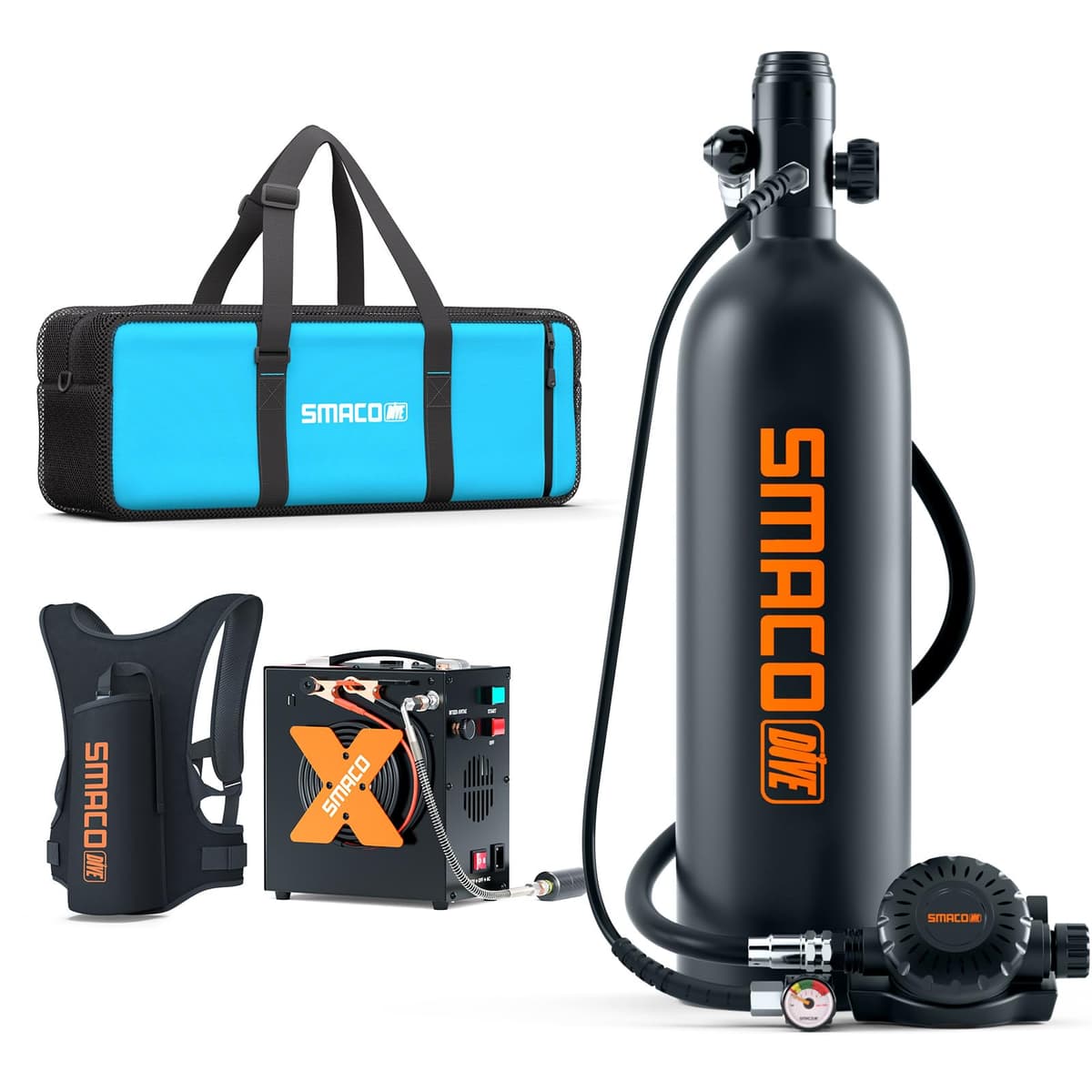 SMACO Mini Scuba Tank S700 1.9L - Kit portátil para inmersión y rescate smaco-s700c-bk