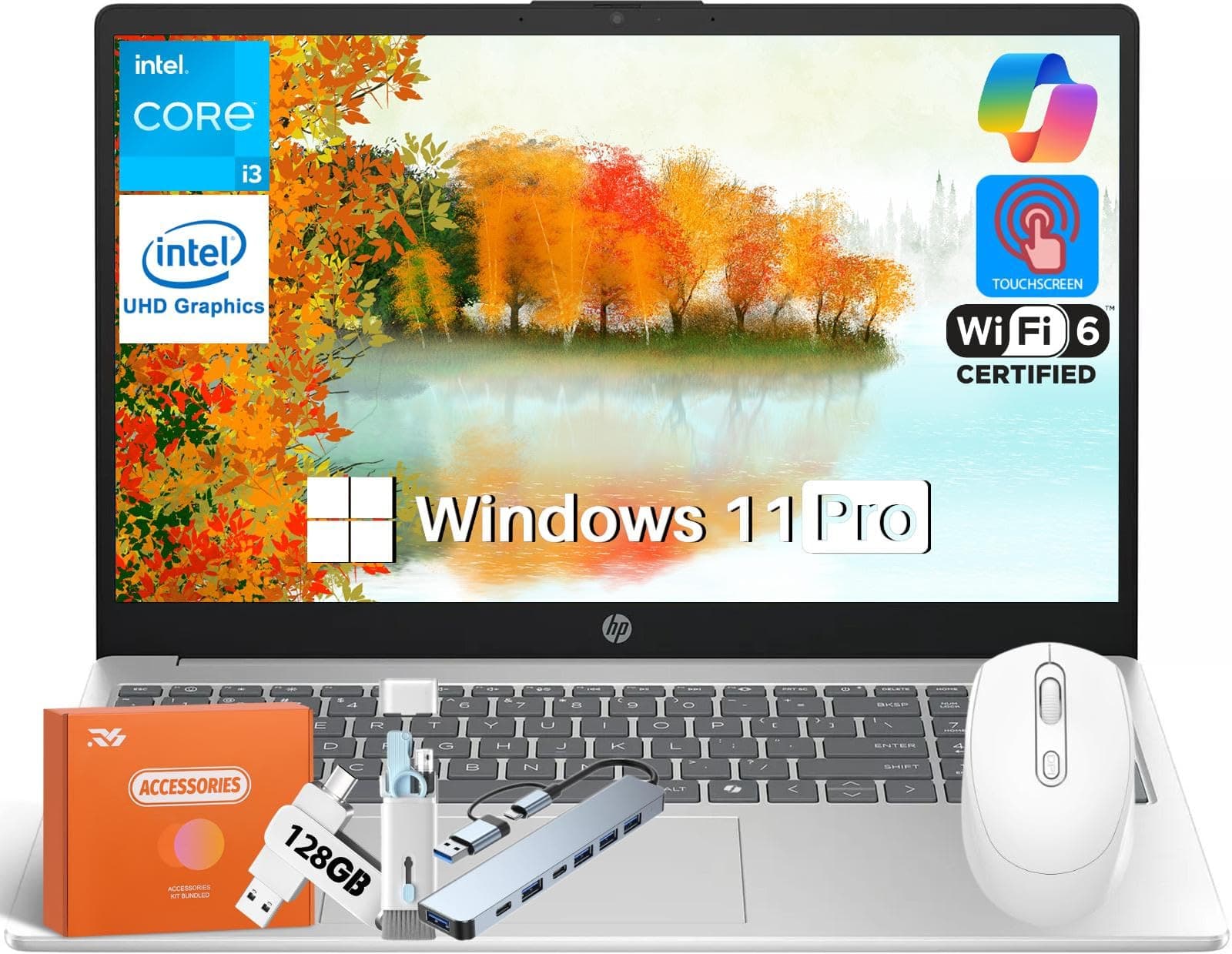 HP 15.6" Notebook con Pantalla Táctil - Intel i3-1315U, 64GB RAM, 2TB SSD, Windows 11 Pro 15-fd0123dx