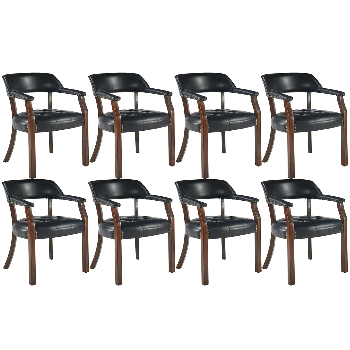 LEEMTORIG Juego de 8 sillas de comedor tapizadas en PU Negro con brazos y patas cherry walnut NX173D LEENX173D08