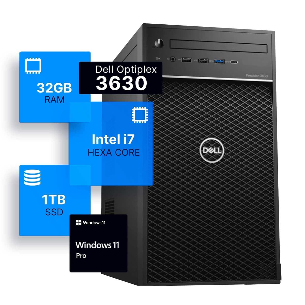 Computadora de Escritorio Dell Precision 3630 Tower | Intel i7-8700 (3.4 GHz) | 32 GB DDR4 RAM | 1 TB SSD | Windows 11 Professional | PC para Hogar u Oficina (Reacondicionada)