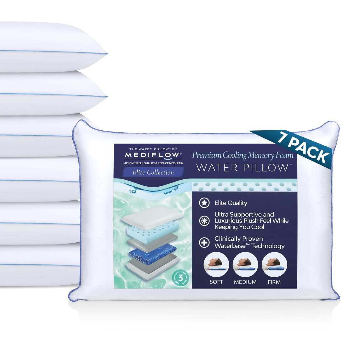 Mediflow Elite Gel Enfriante Memory Foam Water Pillow - Paquete de 7
