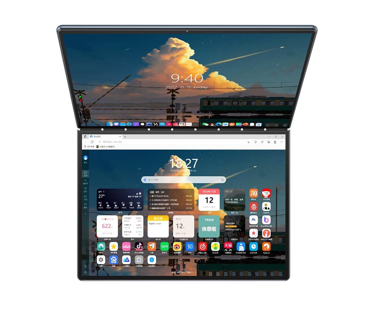 Ruchonin 2 en 1 13.5" 2.5K Doble Pantalla Táctil Laptop CPU 12ª Gen Alder Lake-N N100 Win 11 Home 16GB RAM 1TB SSD (Gris)