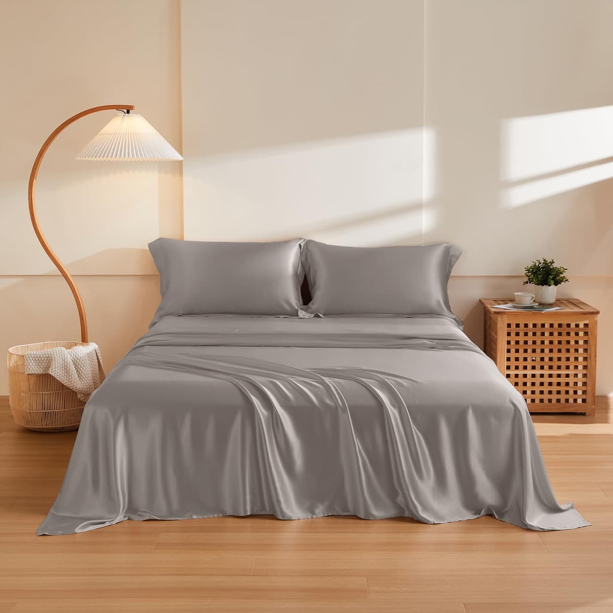 THXSILK Juego de sábanas de seda 4 piezas Cal. King - Mulberry 19 Momme, Grey