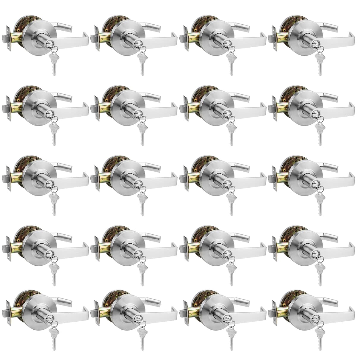 20 Pack Cerraduras comerciales Grade 2 tipo storeroom con UL y 400,000 ciclos, Satin Chrome, palancas robustas Golingda-Commercial-CP-3-ST-20P