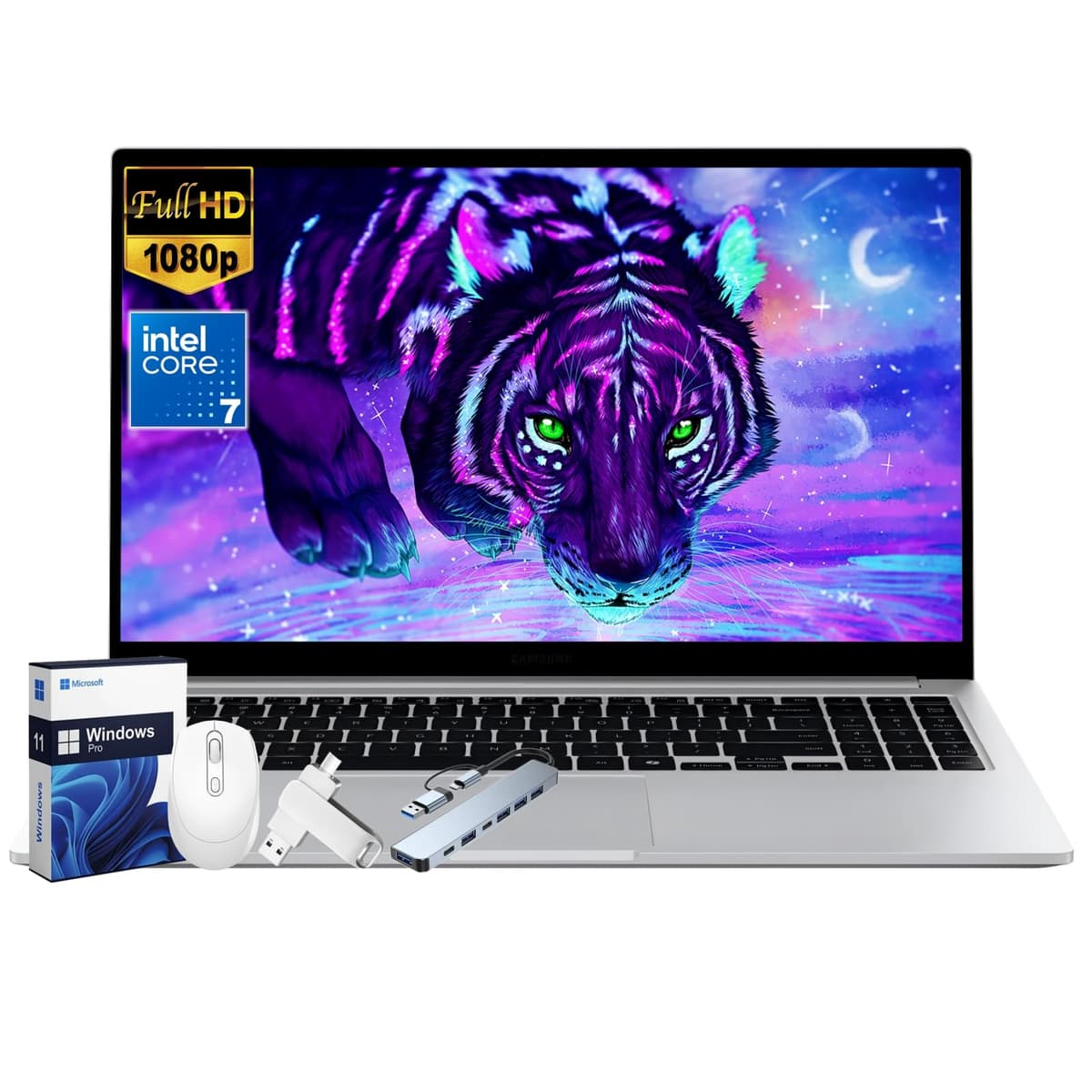 Samsung Galaxy Book4 para negocios, pantalla FHD de 15.6", Intel 10 núcleos 7-150U (equiv. i7-1335U), 16 GB de RAM, SSD de 2 TB, Copilot AI, teclado retroiluminado, lector de huellas, Windows 11 Pro, accesorios