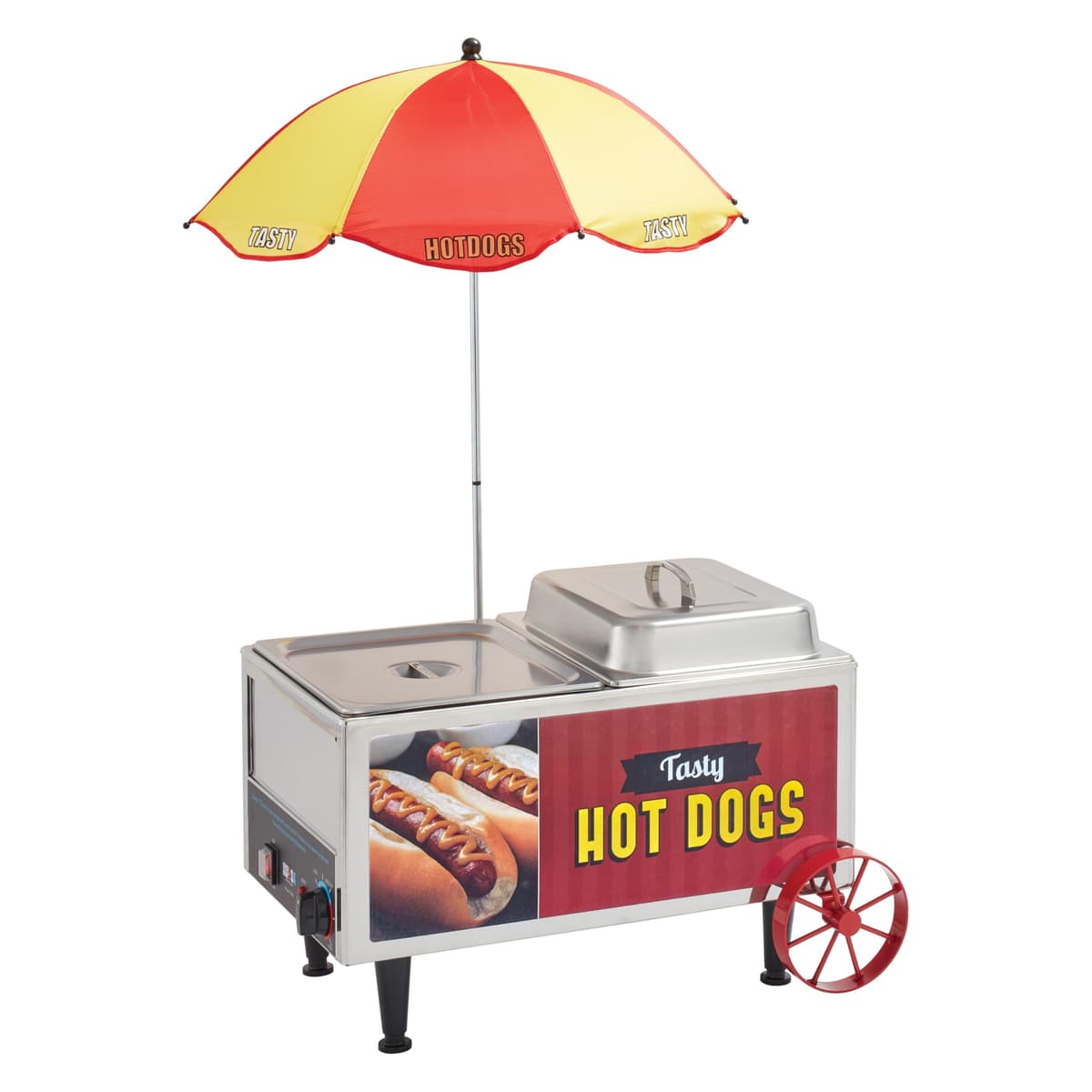 Benchmark 60072 Mini Carrito Vaporera para Hot Dogs, 120 V, 1200 W, 10 A, Acero Inoxidable
