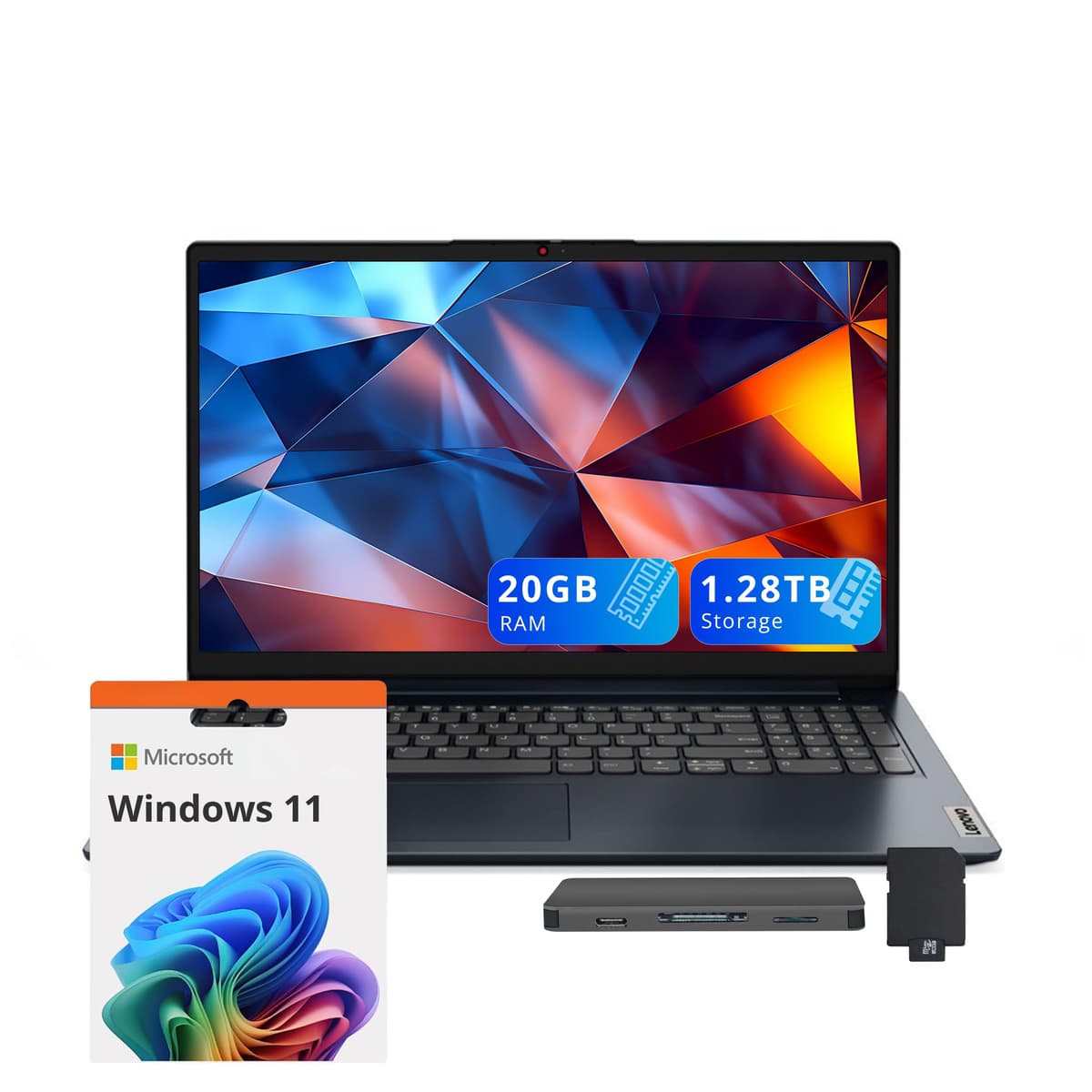 Lenovo IdeaPad 1 15.6" HD Portátil, Intel Celeron N4500, 20GB RAM, 1TB SSD + 128GB eMMC, Intel UHD Graphics, WiFi 6, Teclado Numérico, 1 Año Office 365, Windows 11, Azul Abyss, Set de Estación de Acoplamiento 160GB