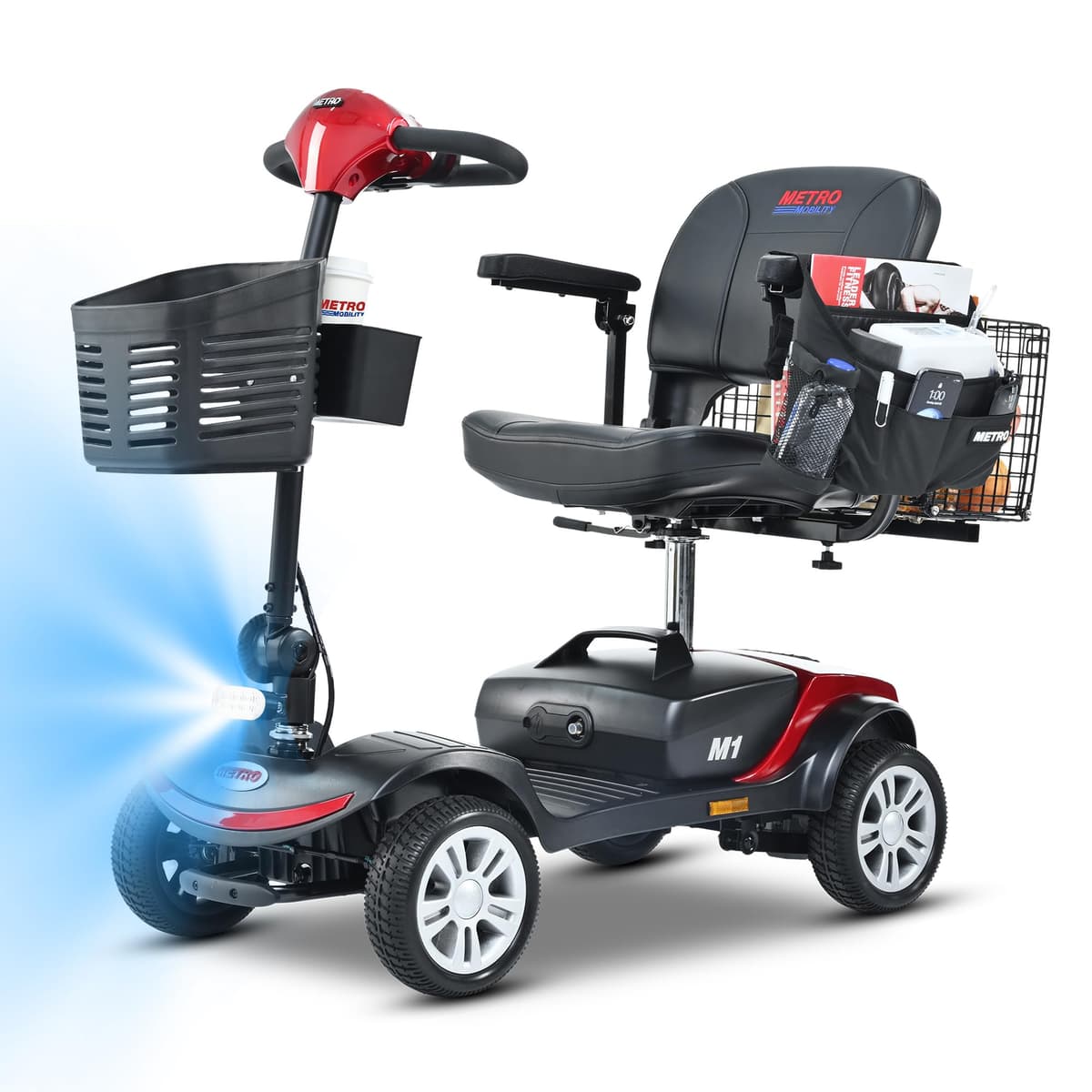 Metro Mobility Scooter 4 Wheel - 300 lbs, 300W, 10 Miles, LED (Red) ZNHMS_M1RED
