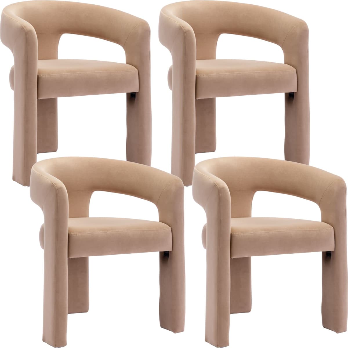 BESTANO Set x4 sillas modernas de terciopelo con respaldo abierto, estilo barril, khaki 59fc2faa-bab9-4d86-b7af-4b3188705442