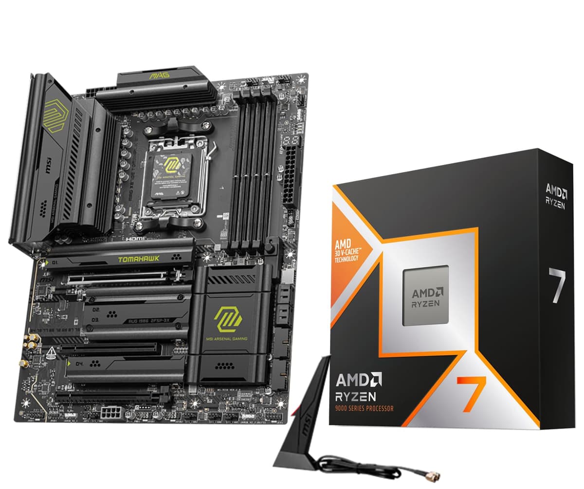 Micro Center Procesador AMD Ryzen 7 9800X3D con Placa Madre MSI MAG X870E Tomahawk WiFi ATX (DDR5, PCIe 5.0, M.2 Gen5, Wi-Fi 7, LAN 5G) 9800X3DMAGX870ETMKWF