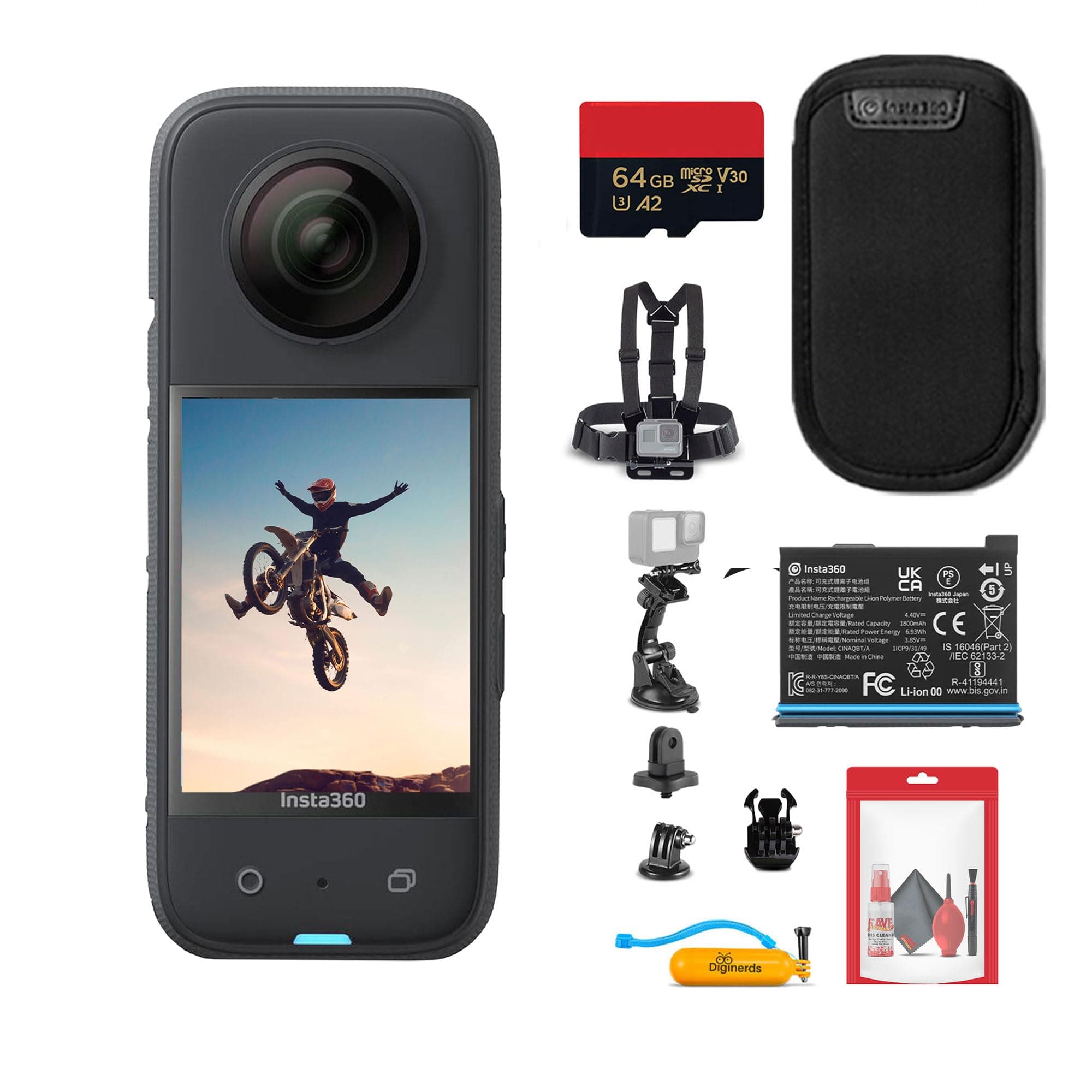Insta360 X3 Cámara de acción 360 impermeable con pantalla táctil + kit y tarjeta 64GB CINSAAQ/B_EDII_1-1