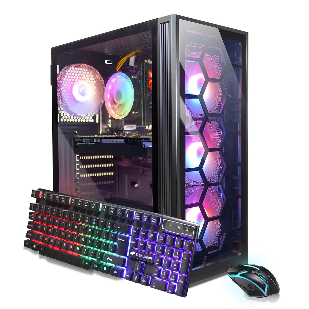 PC de Escritorio Gamer STGAubron, Intel Core i7 8ª Gen hasta 4.1G, GeForce RTX 3050 6GB, 16GB DDR4, SSD 512GB, WiFi 6, BT 5.2, 4 Ventiladores RGB, Windows 11 Home ABR1924