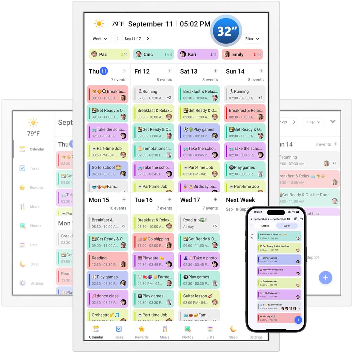 Herncptar Calendario Digital de 32" táctil para familia - Planner semanal y mensual con pantalla IPS 1920×1080 LX-DC32-W001