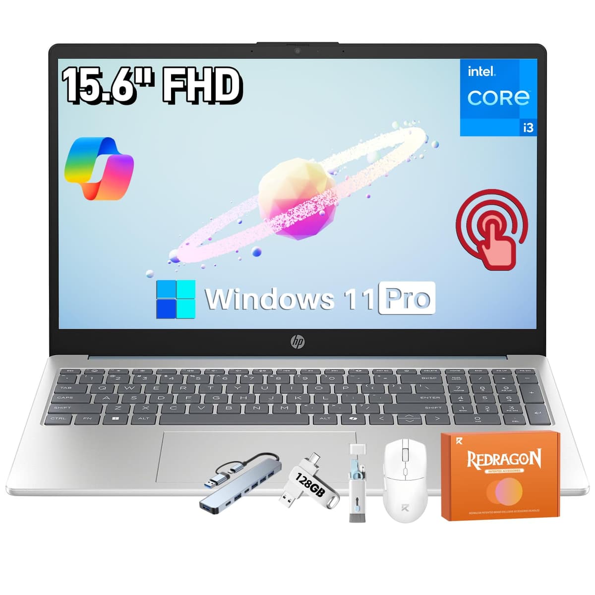 HP Laptop táctil de 15.6" para empresas, procesador Intel i3 de 8 núcleos, pantalla FHD antirreflejo de 15.6", 16 GB RAM, SSD de 1 TB, tecla Copilot, Wi-Fi 6, Bluetooth 5.4, carga rápida, Windows 11 Pro, accesorios