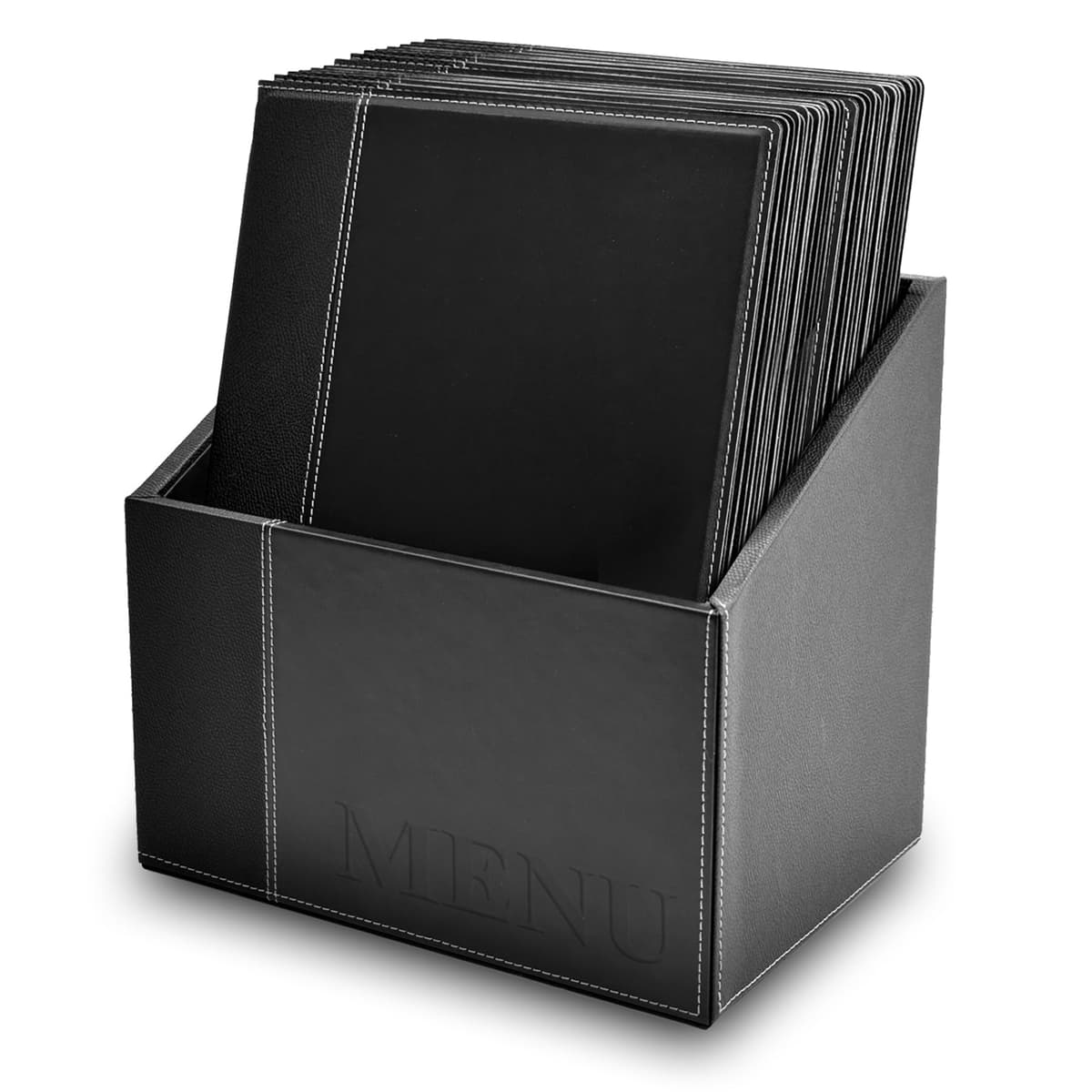 Securit Classic Leather Menu Range - Juego de 20 portamenús A4 en caja, negro MC-BOX-TRA4-BL