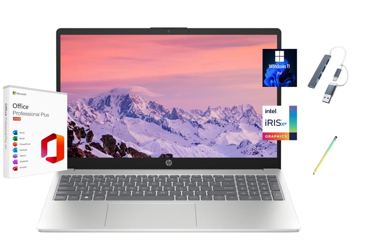 HP Pavilion 15.6" 2025 Laptop con pantalla táctil FHD, Microsoft Office 2024 gratis de por vida, Intel Core i7-1355U, 64 GB RAM, 2 TB SSD, Windows 11 Pro, Plateado Natural, Copilot, con hub USB y lápiz óptico 15-fd0127dx