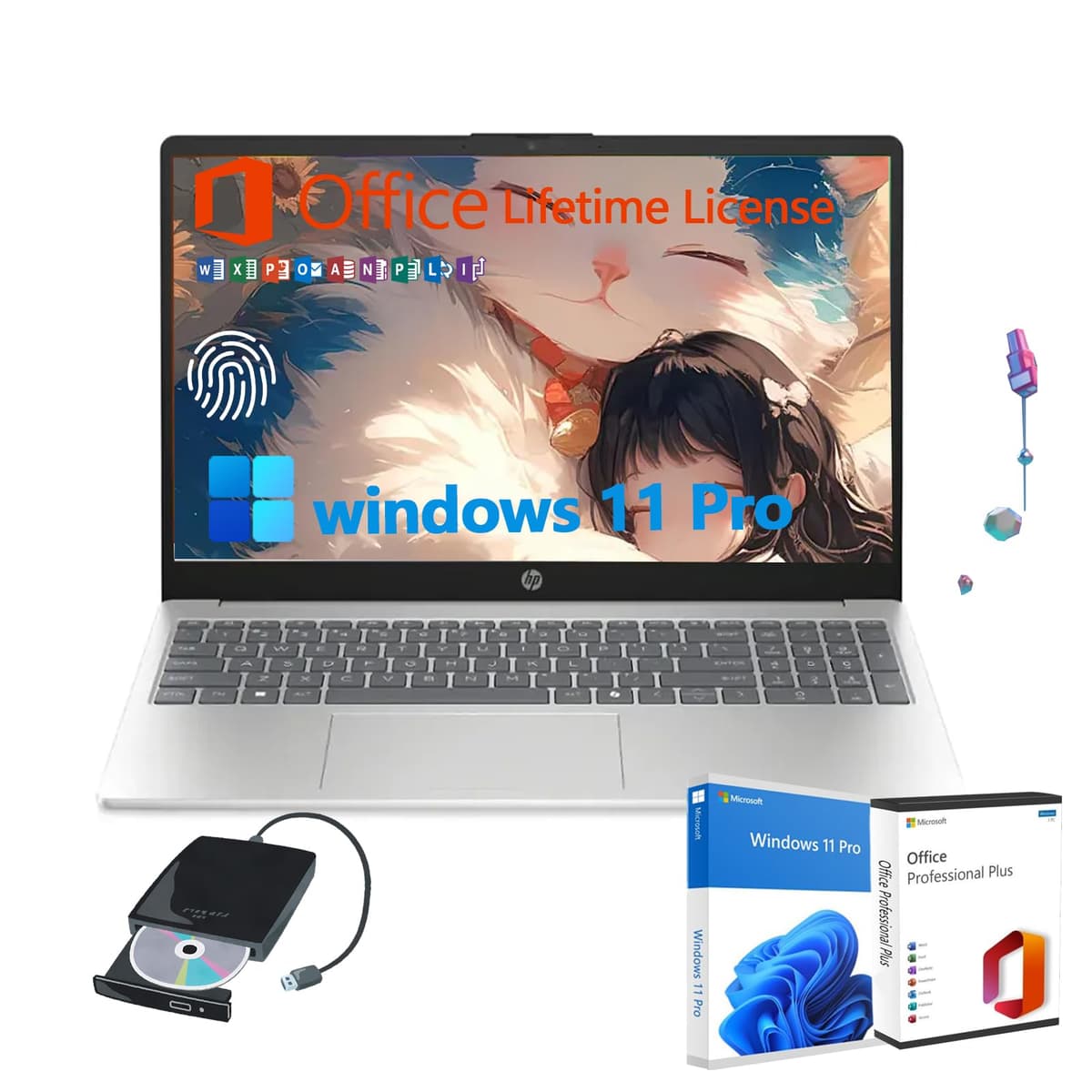 Laptop HP con pantalla táctil 2025 modelo insignia 15.6" HD, con Office de por vida, procesador Intel i3 1315U de 6 núcleos (mejor que i3-1115G4), unidad DVD externa, Wi-Fi, Windows 11 Pro (16 GB RAM, 2 TB almacenamiento) HP Laptop