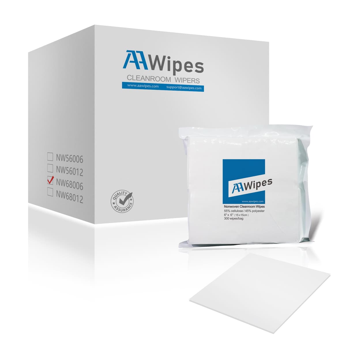 AAwipes Wipes Cleanroom Celulosa/Poliéster 6"x6" - Caja 9,000 piezas (300x30), NW06806 NW06806-30B