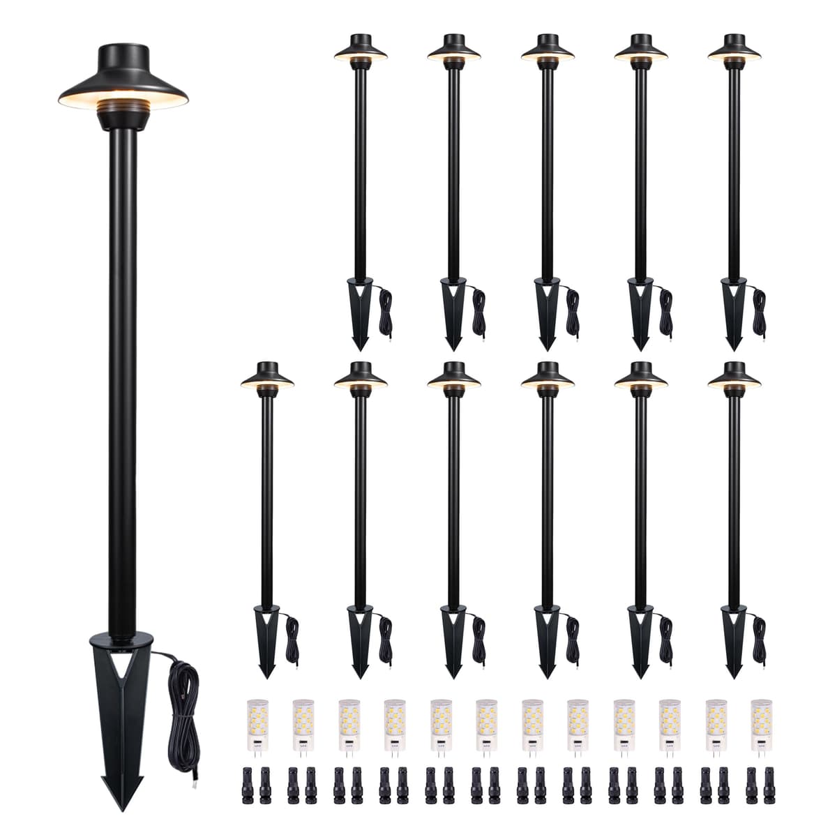 Gardenreet Lámparas de camino de latón macizo 12V, 3 temperaturas, G4 3W 270LM (Paquete 12)