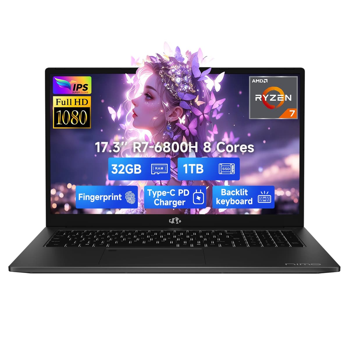 NIMO 17.3" Gaming Laptop - Ryzen 7 6800H, 32GB DDR5, 1TB SSD, FHD IPS ARN21S
