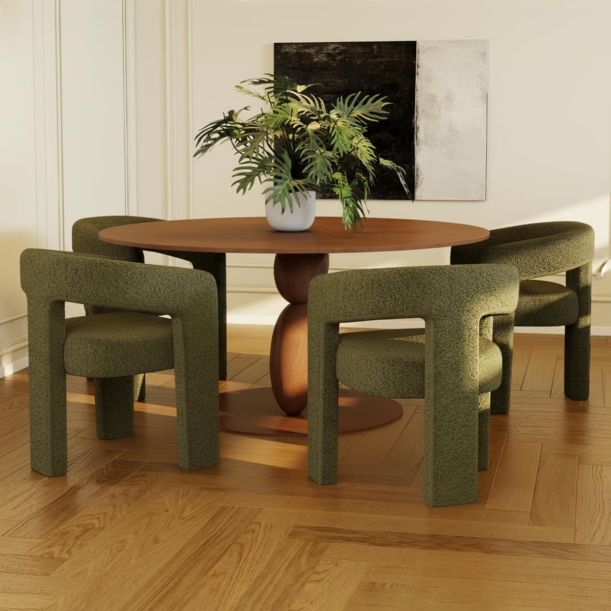 QUINJAY Juego de 4 sillas de comedor Sherpa modernas con brazos, tapizadas verde QJ-SYX5101DC-WGN-AGN-1X4