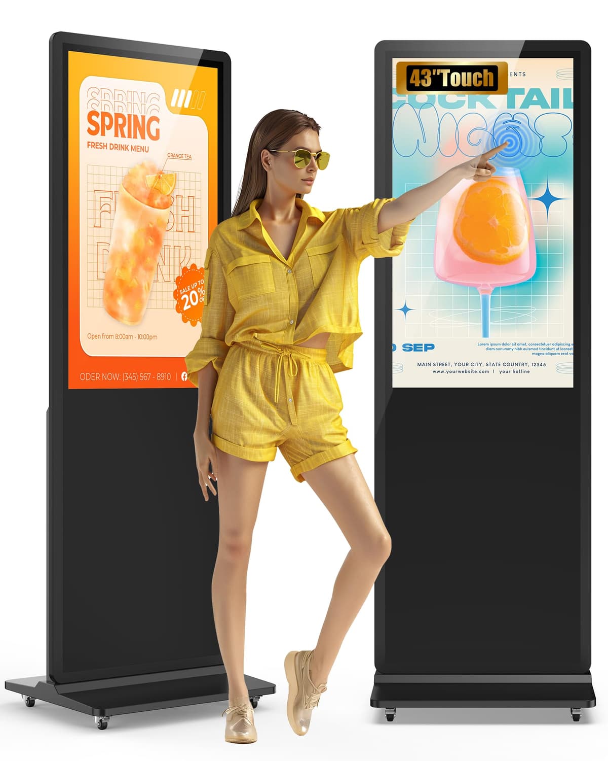 HARZHI Kiosk publicitario LCD 43 in Touch, exhibidor comercial de piso con reproductor multimedia y WiFi ‎MWE-CS65BCN401