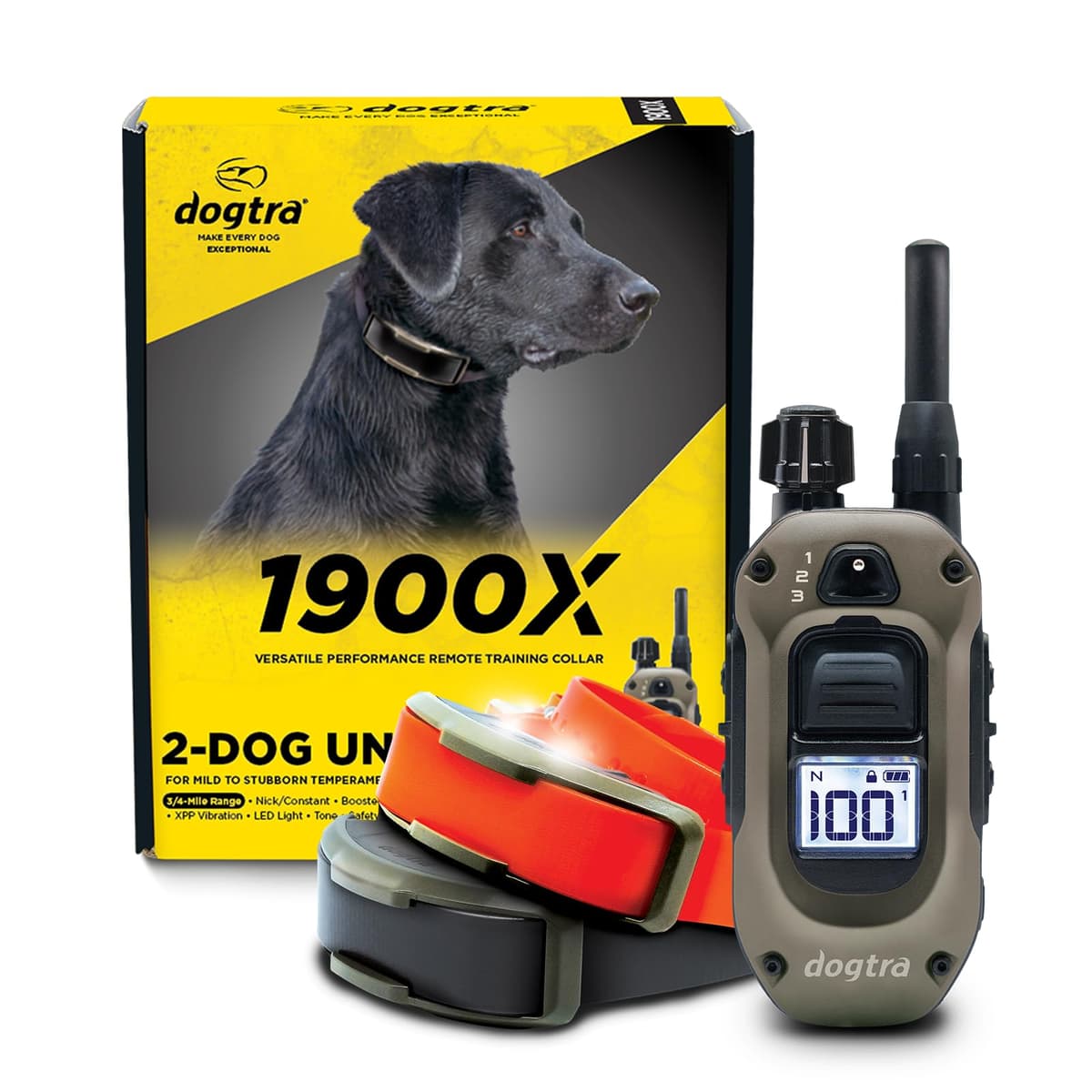 Dogtra 1900X E-Collar para 2 Perros con Control Remoto [Nueva Edición] 35 lbs+, 3/4 Millas de Alcance 1900X 2-Dog