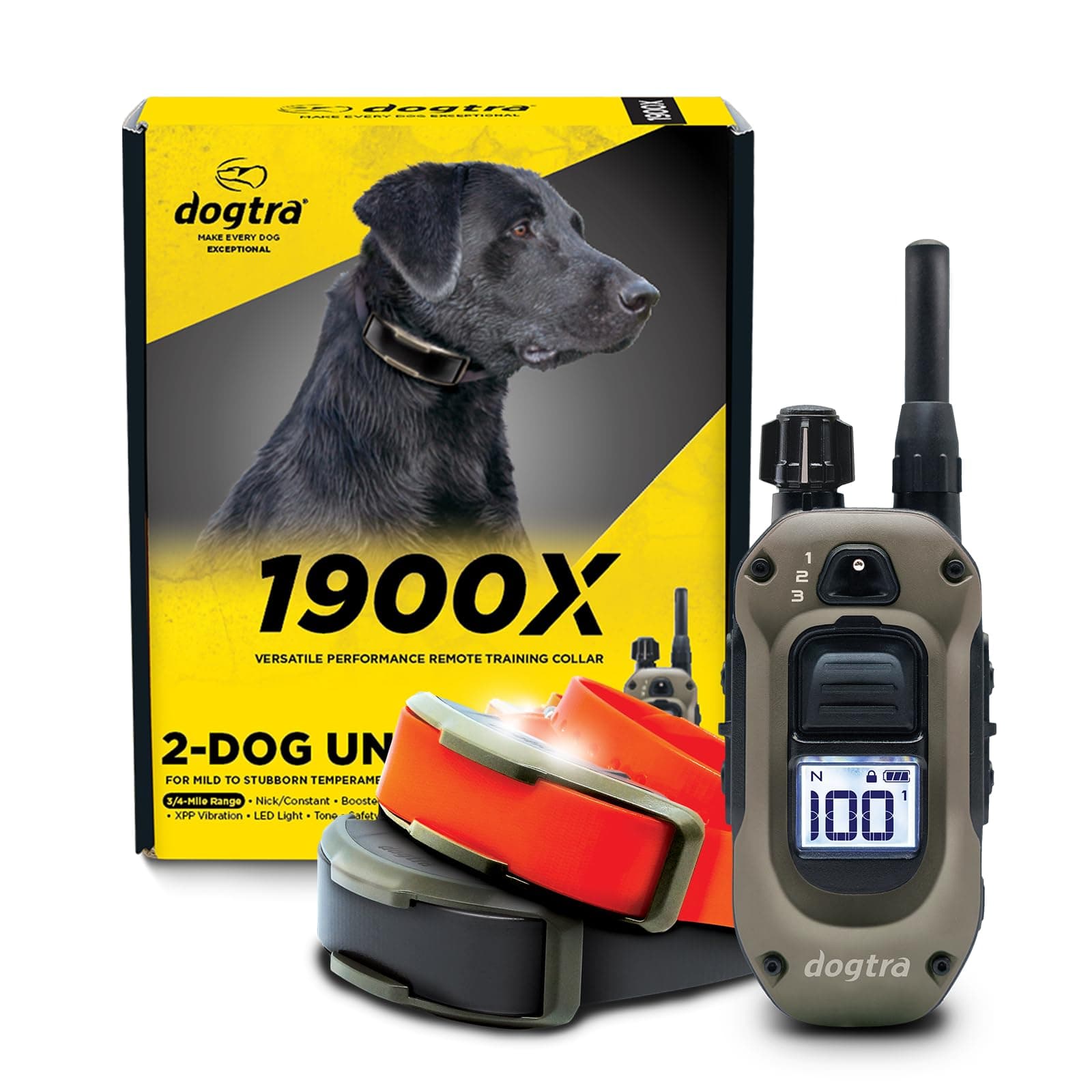 Dogtra 1900X E-Collar para 2 Perros con Control Remoto [Nueva Edición] 35 lbs+, 3/4 Millas de Alcance 1900X 2-Dog