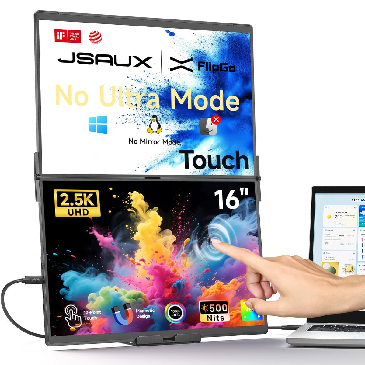 JSAUX FlipGo Touchscreen 16" Monitor portátil dual táctil 2.5K PM0204