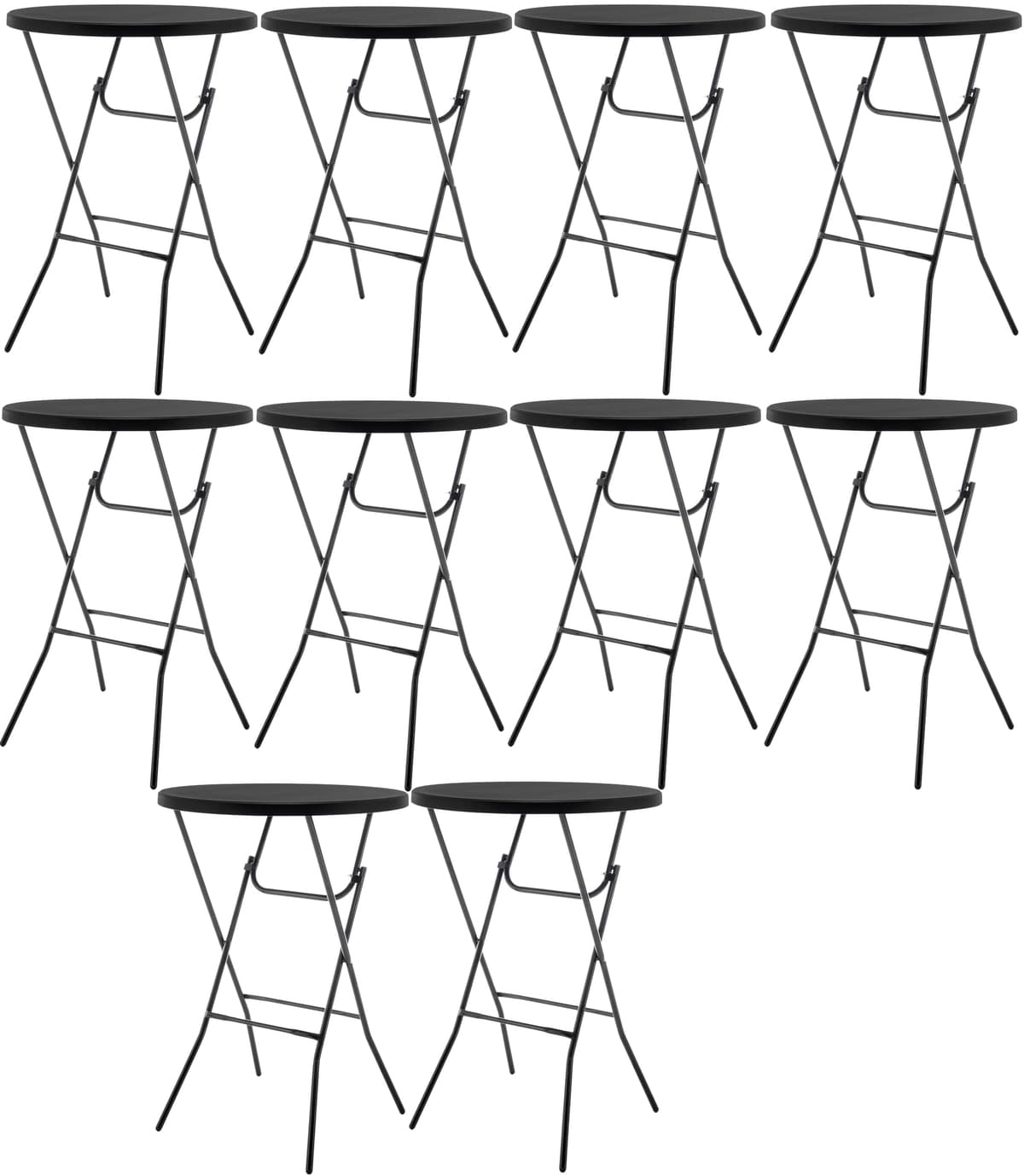 BTEXPERT Set x10 Mesa Plegable Redonda 32" Alta Tipo Bar, Negra, AM5234B-10