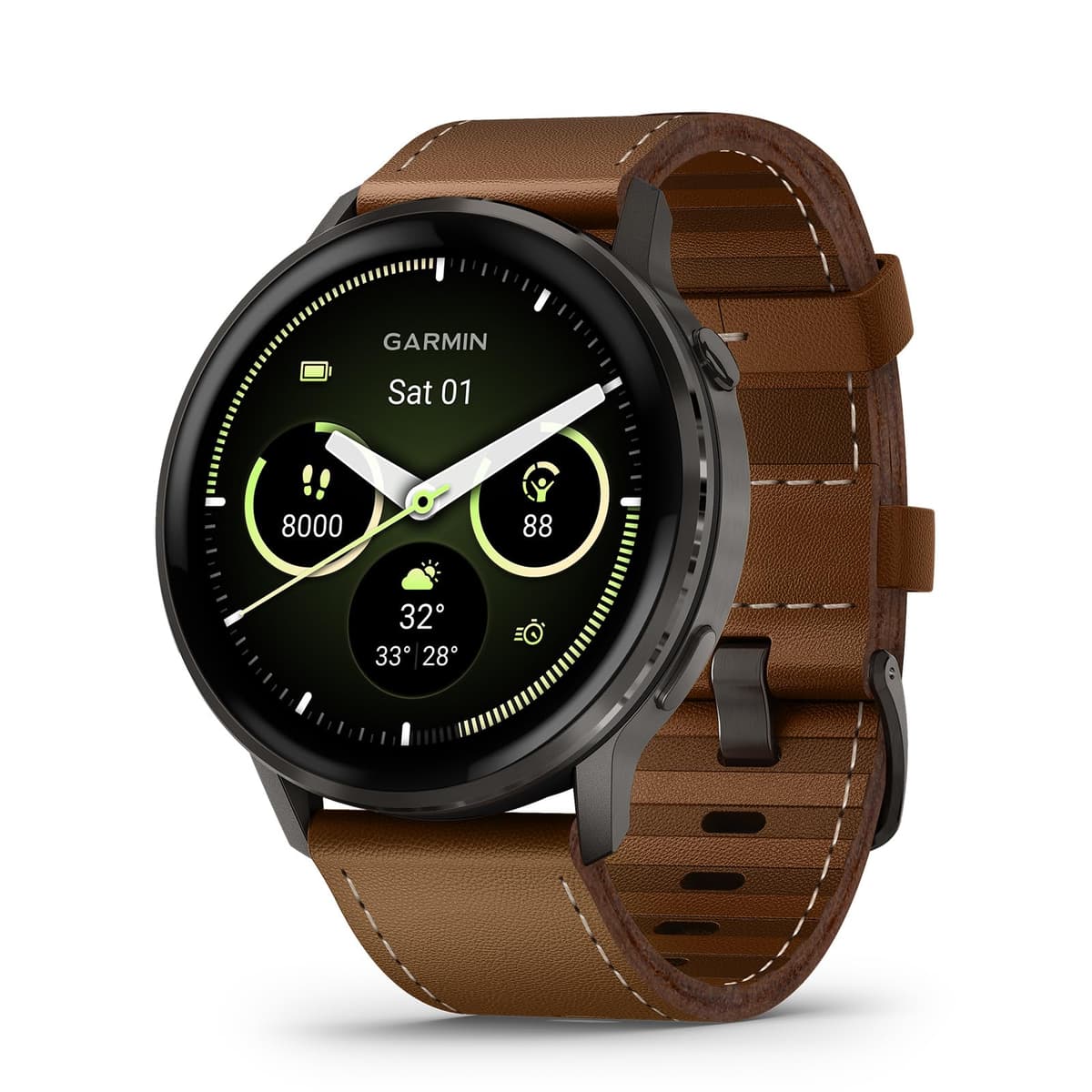 Garmin Venu 4 (45mm) Smartwatch GPS - Slate con correa negra de silicón y correa de cuero marrón (2 bandas) 010-03014-03