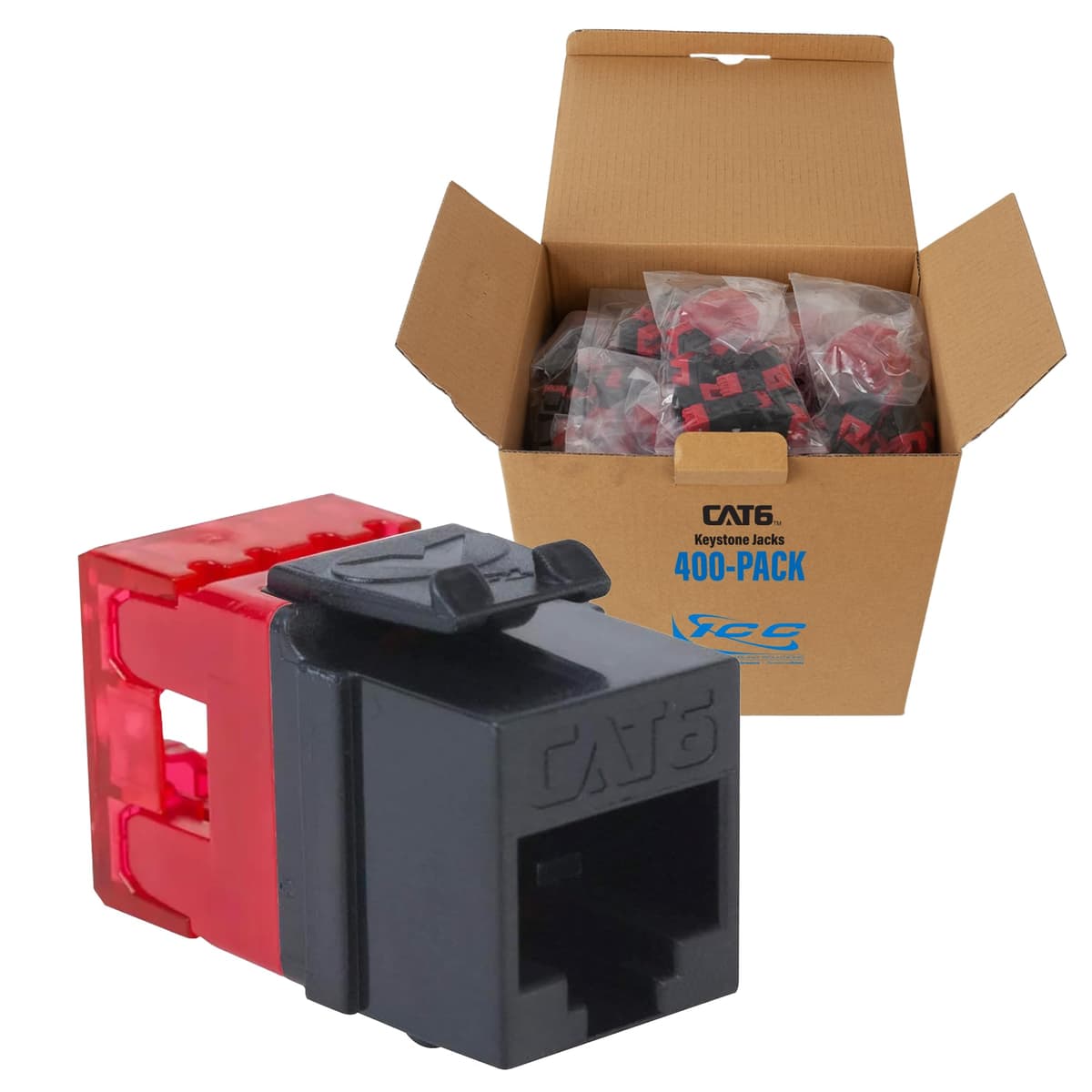 ICC CAT6 Keystone Jack Slim Perfil 180° Punch Down RJ45 PoE++ TAA Black 400 Pack IC107F6RBK