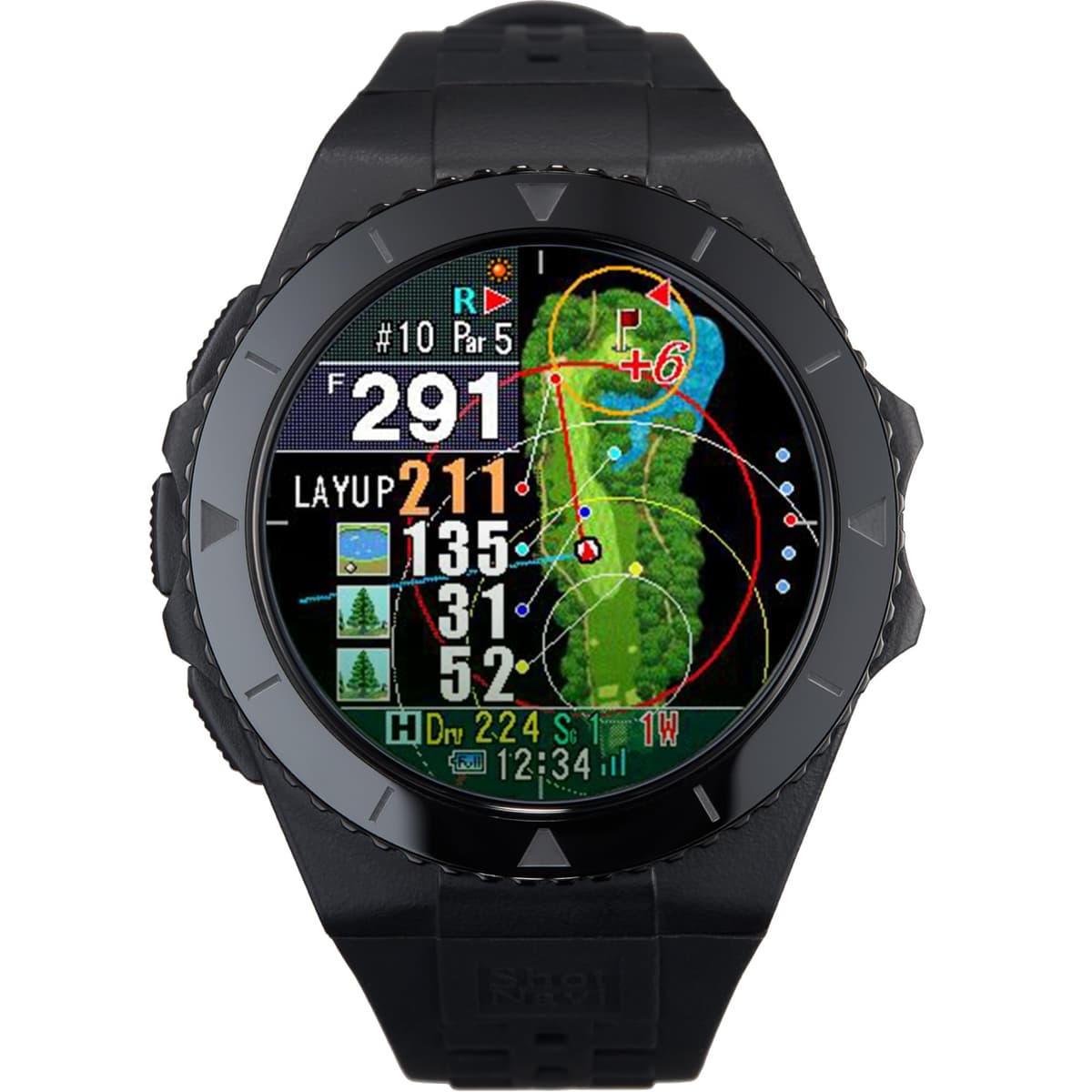 Shot Navi EXCEEDS Reloj de Navegación GPS para Golf - Pantalla Táctil a Color 1.4″, Distancia con Pendiente, Mapeo del Green, Compensación de Temperatura, USB-C (Negro)