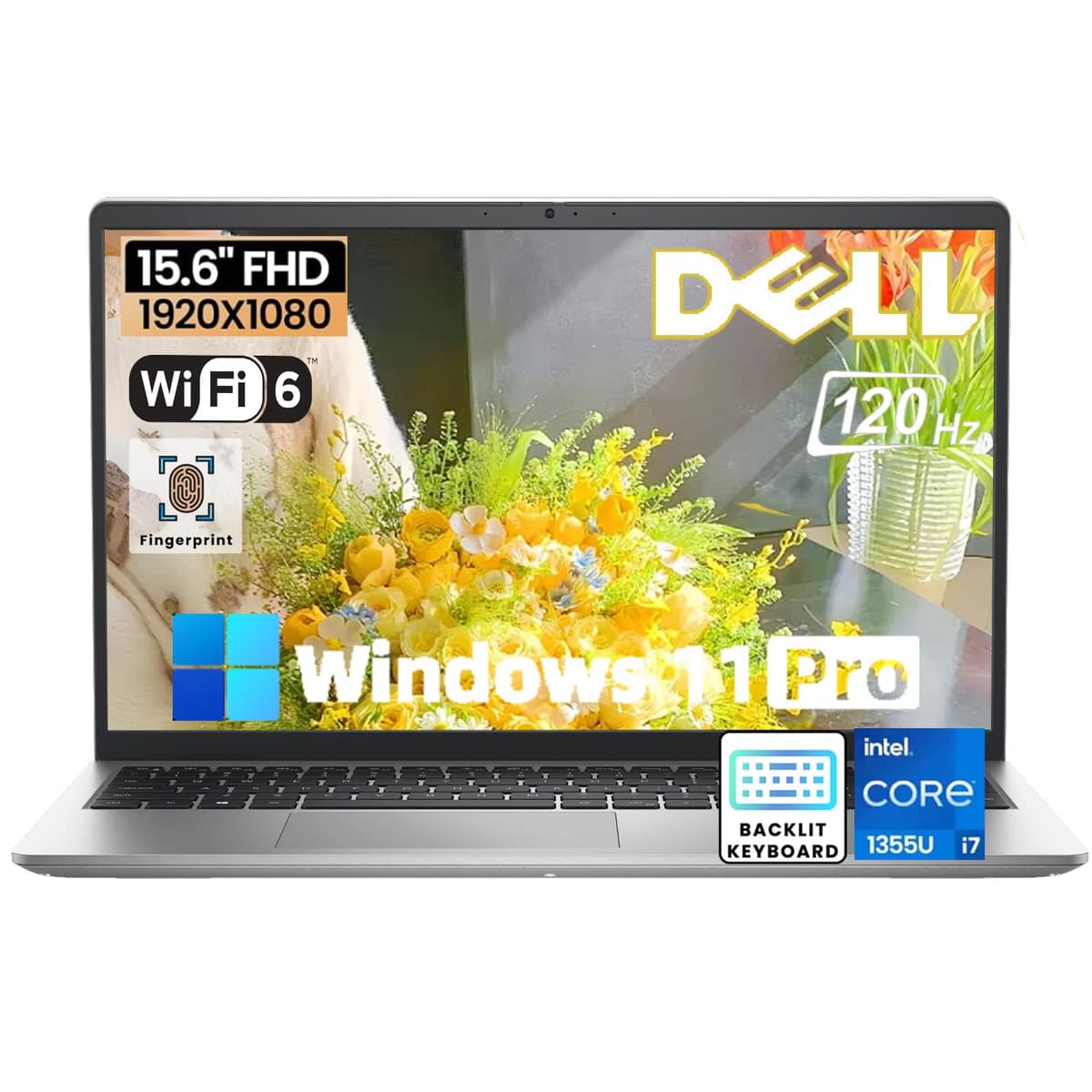 Dell DC15250 Laptop empresarial y para estudiantes de 15.6" - Pantalla FHD IPS antirreflejo 120Hz, Intel i7-1355U de 10 núcleos, 64 GB RAM, SSD de 2 TB, teclado retroiluminado, cámara web, lector de huellas, Wi-Fi 6, Windows 11 Pro, con accesorios MCW52
