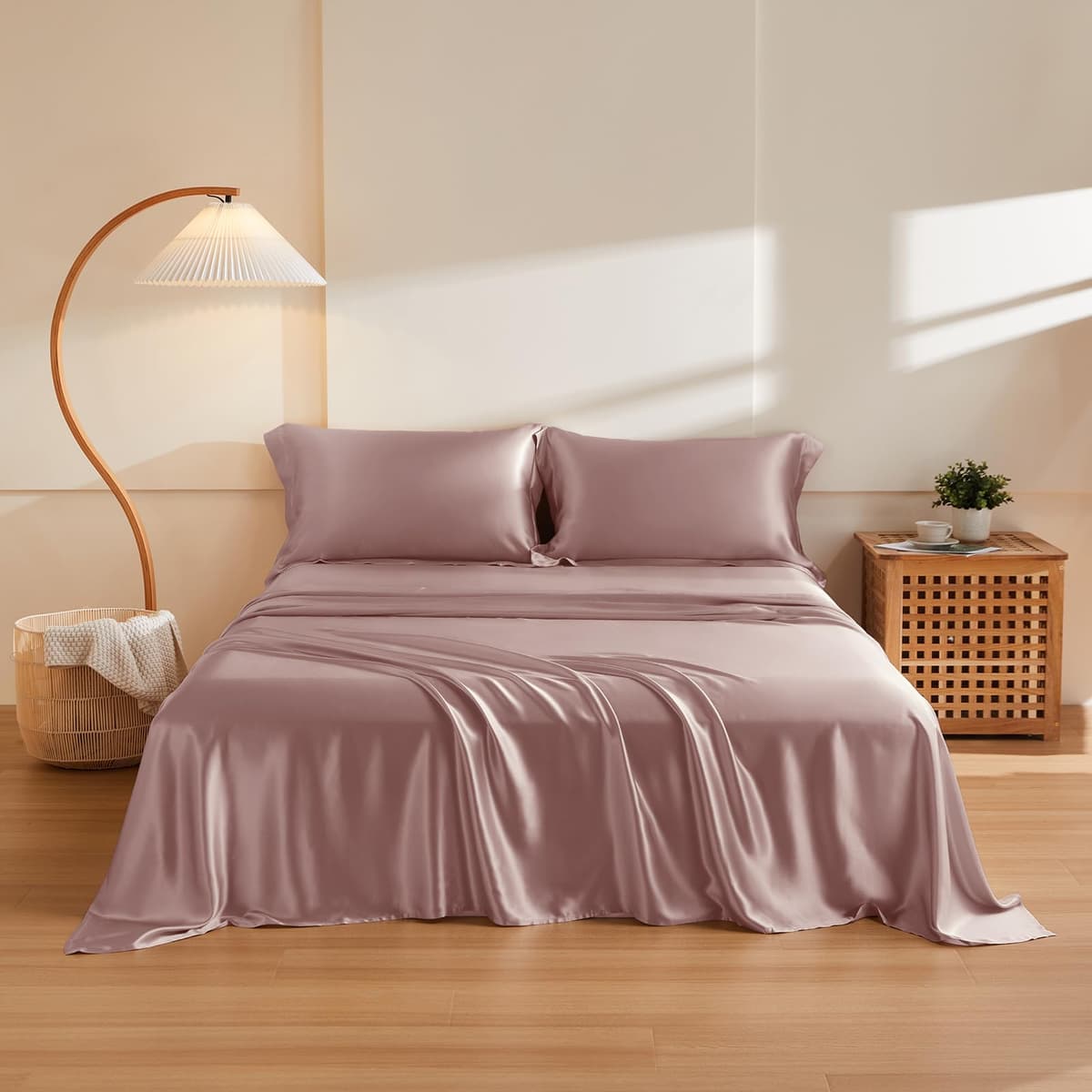 Juego de sábanas de seda THXSILK 4 piezas 100% seda mulberry (Cal. King, Purple)