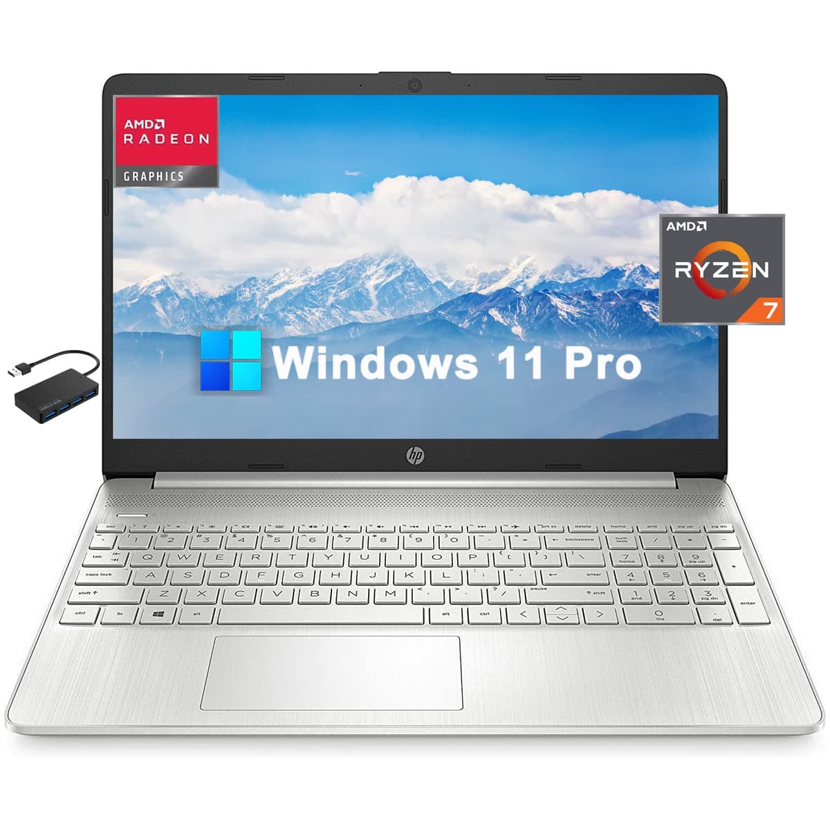 HP Laptop 15.6" - AMD Ryzen 7 5700U, 32GB RAM, 1TB NVMe, Windows 11 Pro, incluye hub USB