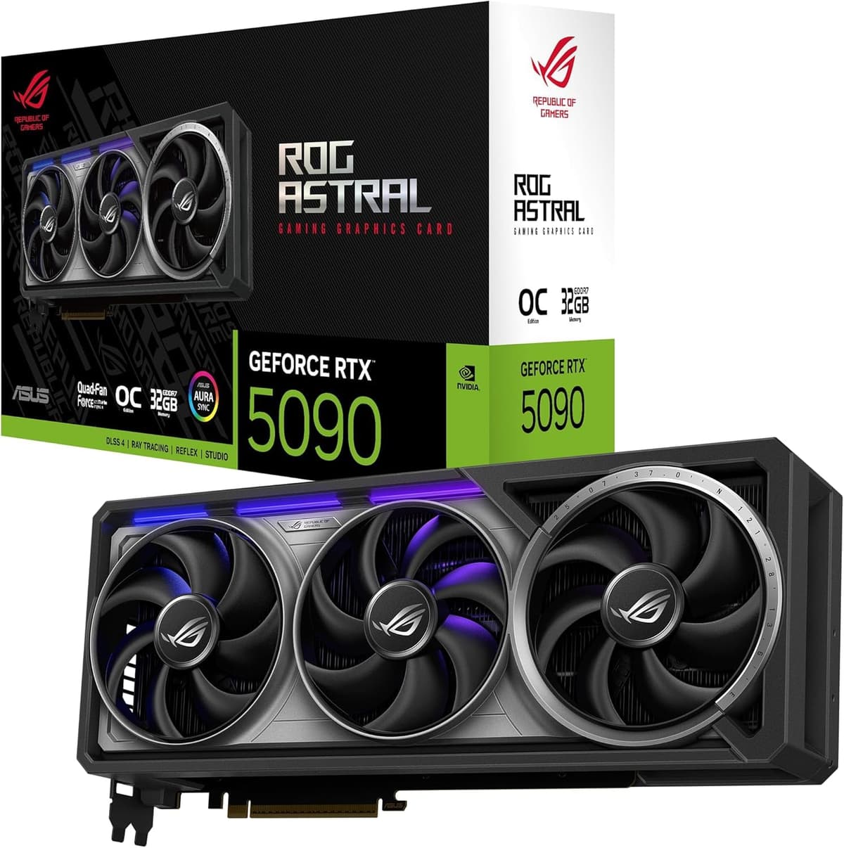 ASUS ROG Astral GeForce RTX 5090 OC 32GB GDDR7 - Four Fans, 3.8 Slot, PCIe 5.0 90YV0LW0-M0NA00